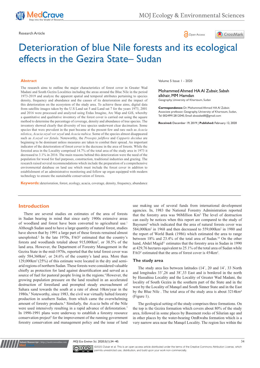 Deterioration of Blue Nile Forests and Its Ecological Effects in the Gezira State– Sudan