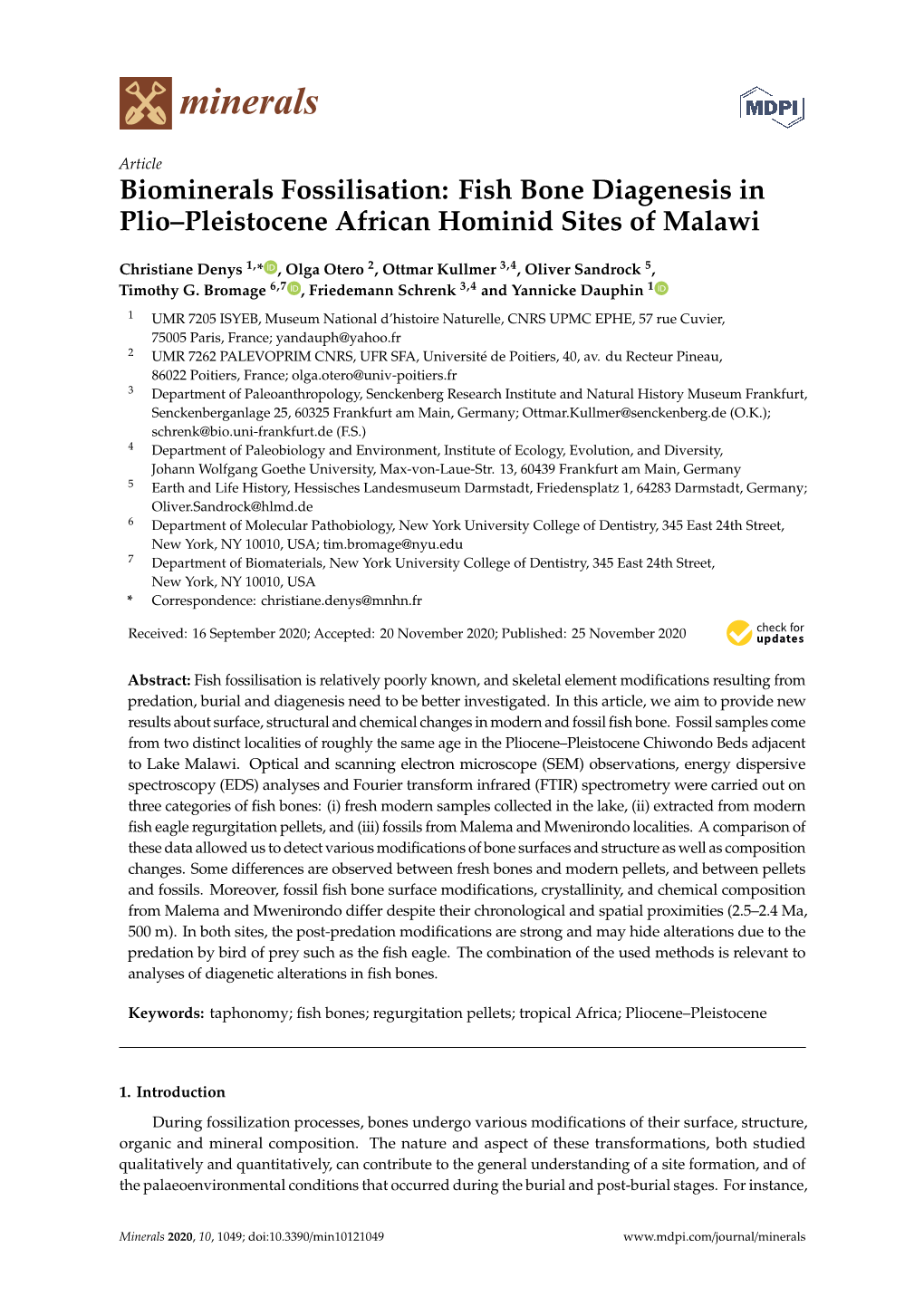 Fish Bone Diagenesis in Plio–Pleistocene African Hominid Sites of Malawi