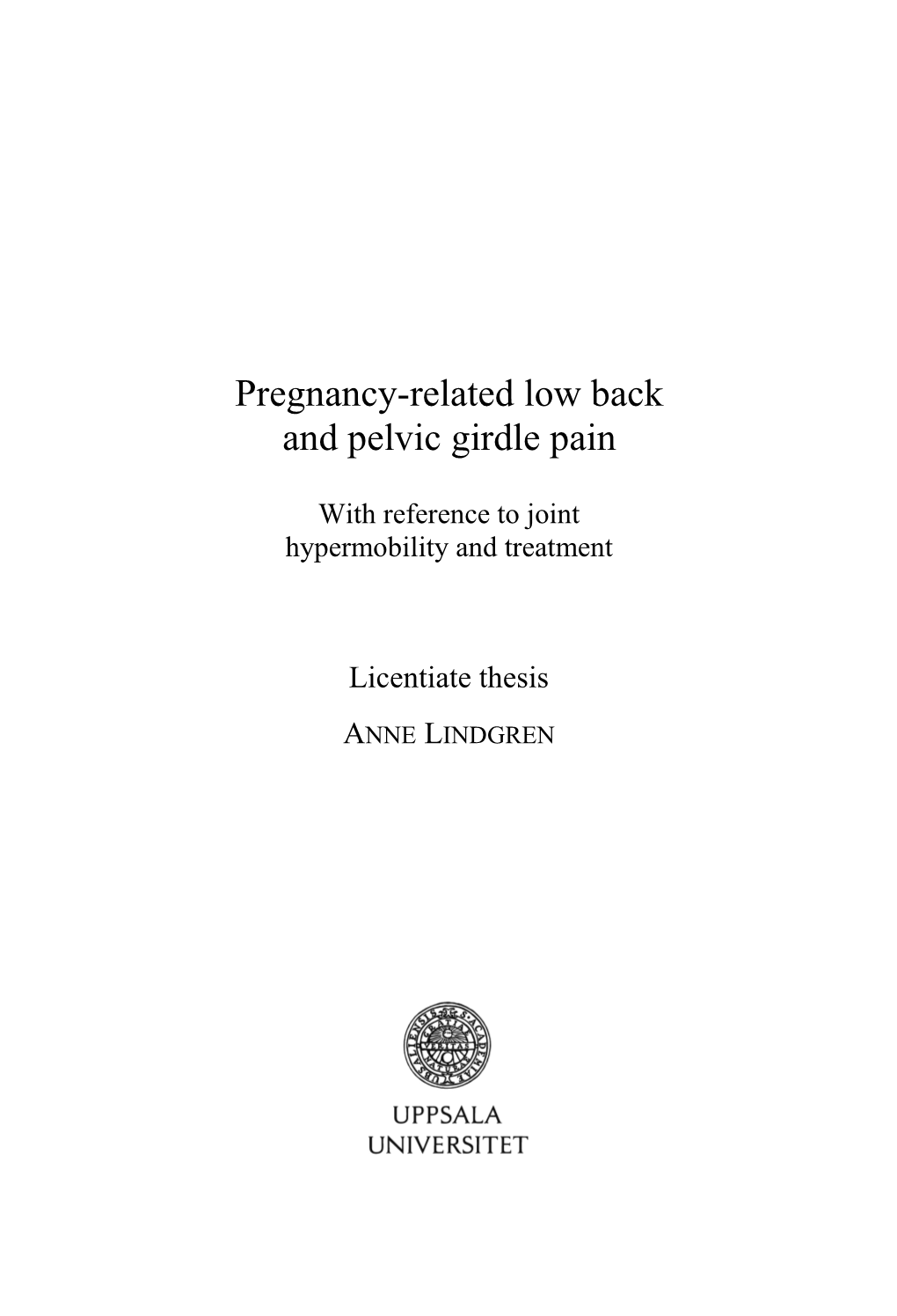 Pregnancy-Related Low Back and Pelvic Girdle Pain