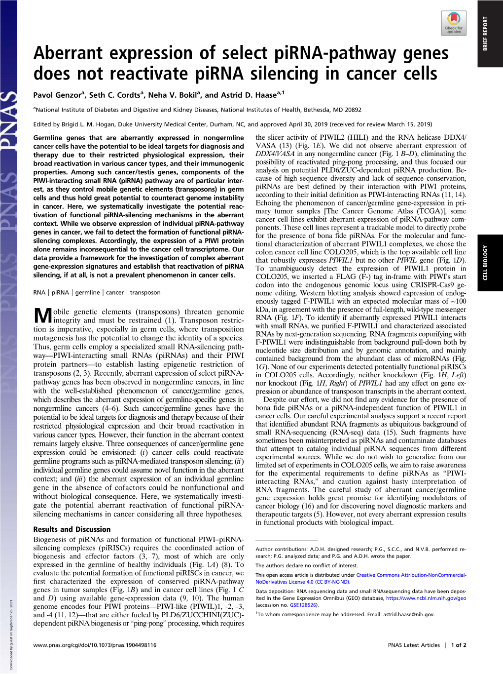 Aberrant Expression of Select Pirna-Pathway Genes Does Not