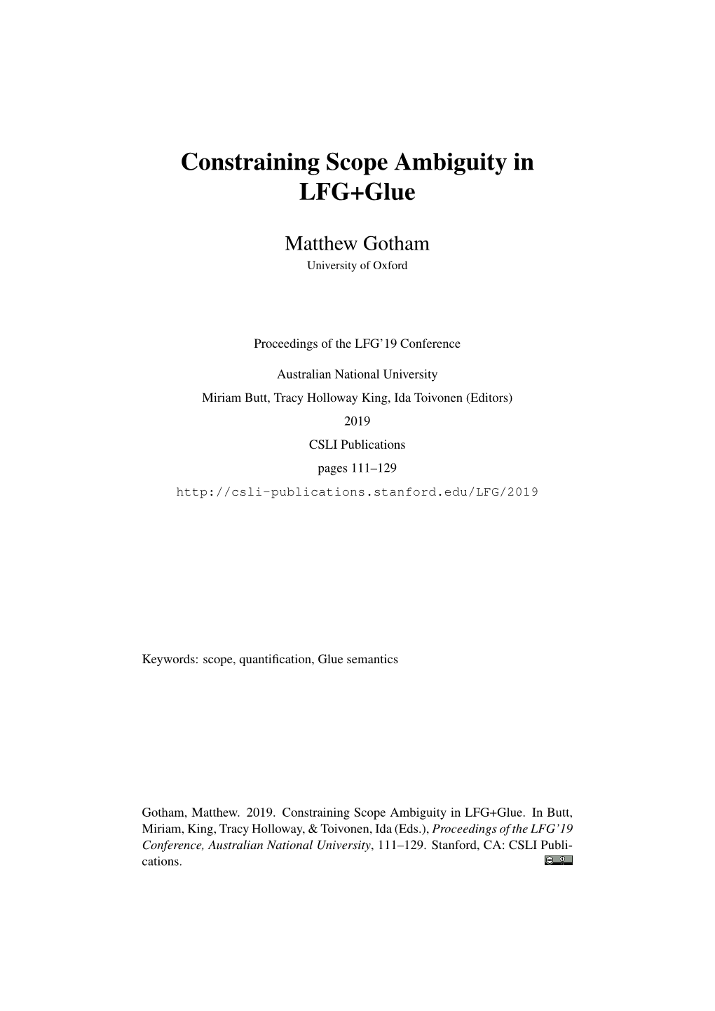 Constraining Scope Ambiguity in LFG+Glue