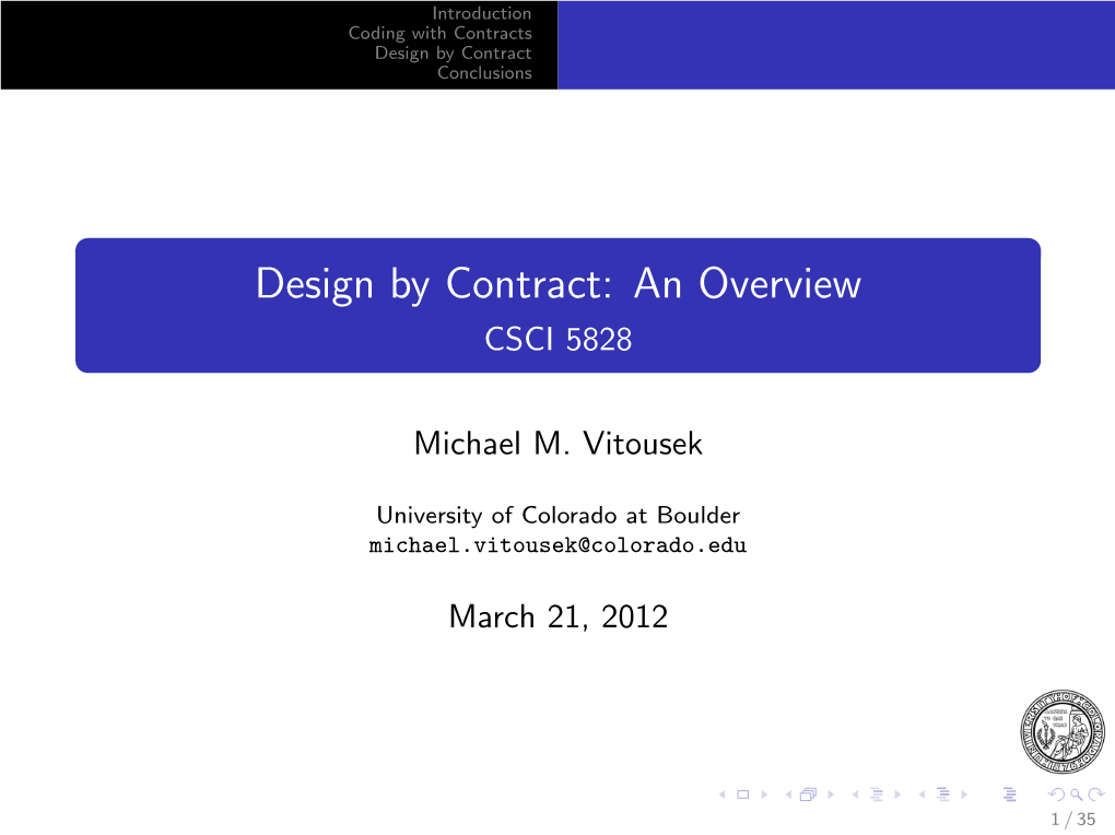 Design by Contract: an Overview CSCI 5828