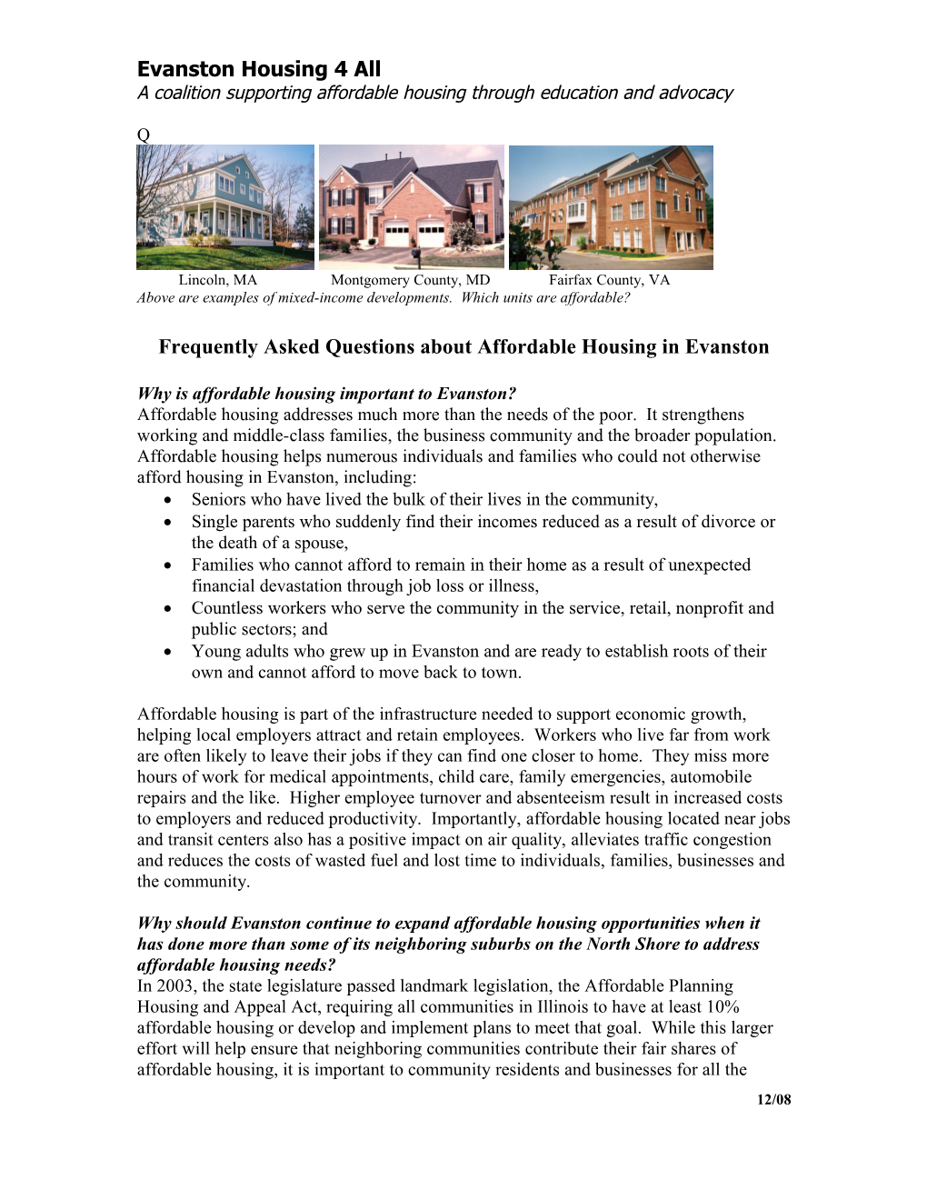 Frequently Asked Questions About Affordable Housing in Evanston