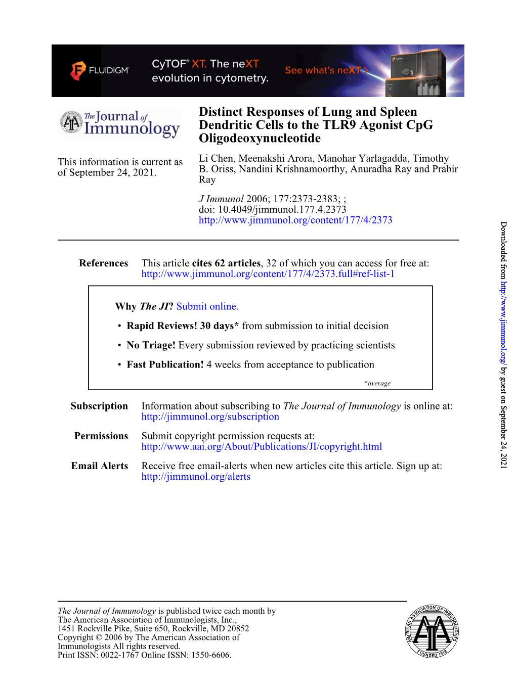 Oligodeoxynucleotide Dendritic Cells to the TLR9 Agonist Cpg Distinct