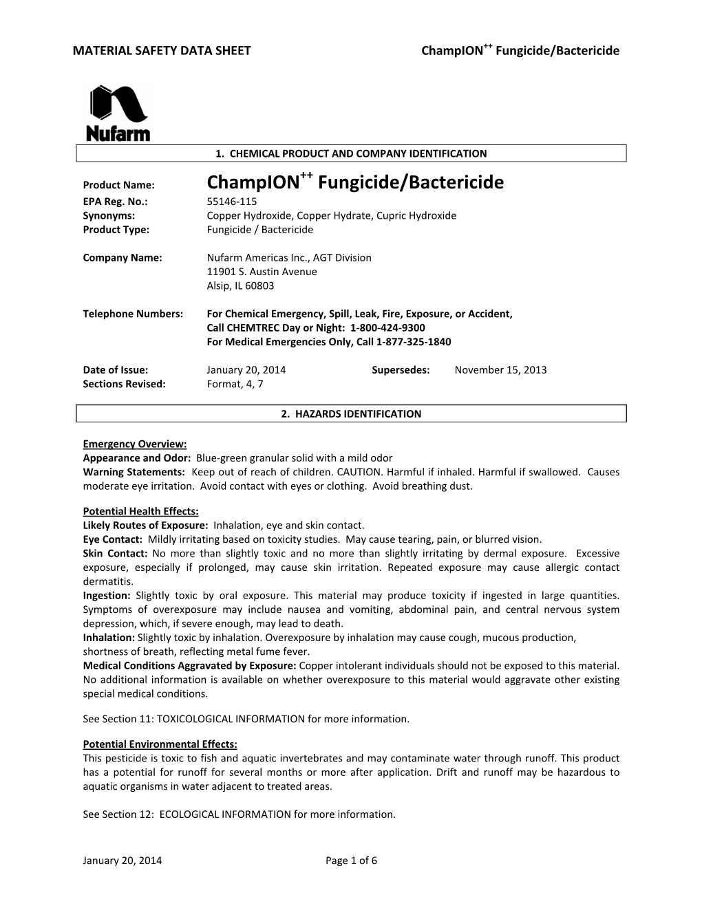 Champion Fungicide/Bactericide EPA Reg