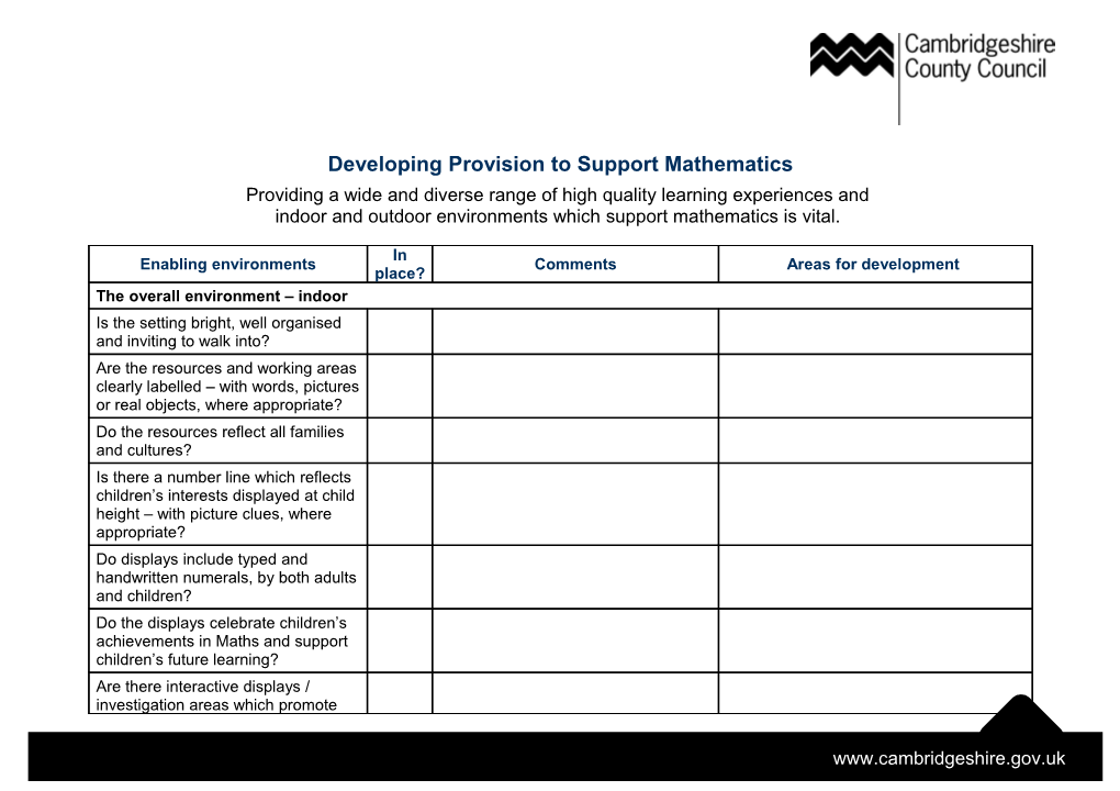 Developing Provision to Support Mathematics