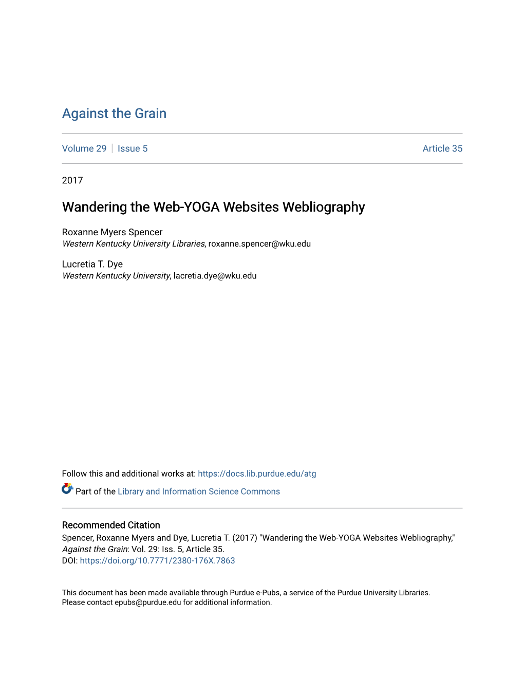 Wandering the Web-YOGA Websites Webliography