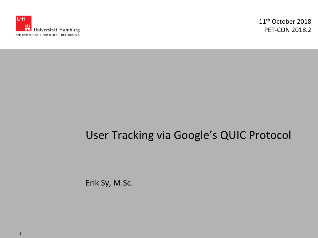 User Tracking Via Google's QUIC Protocol