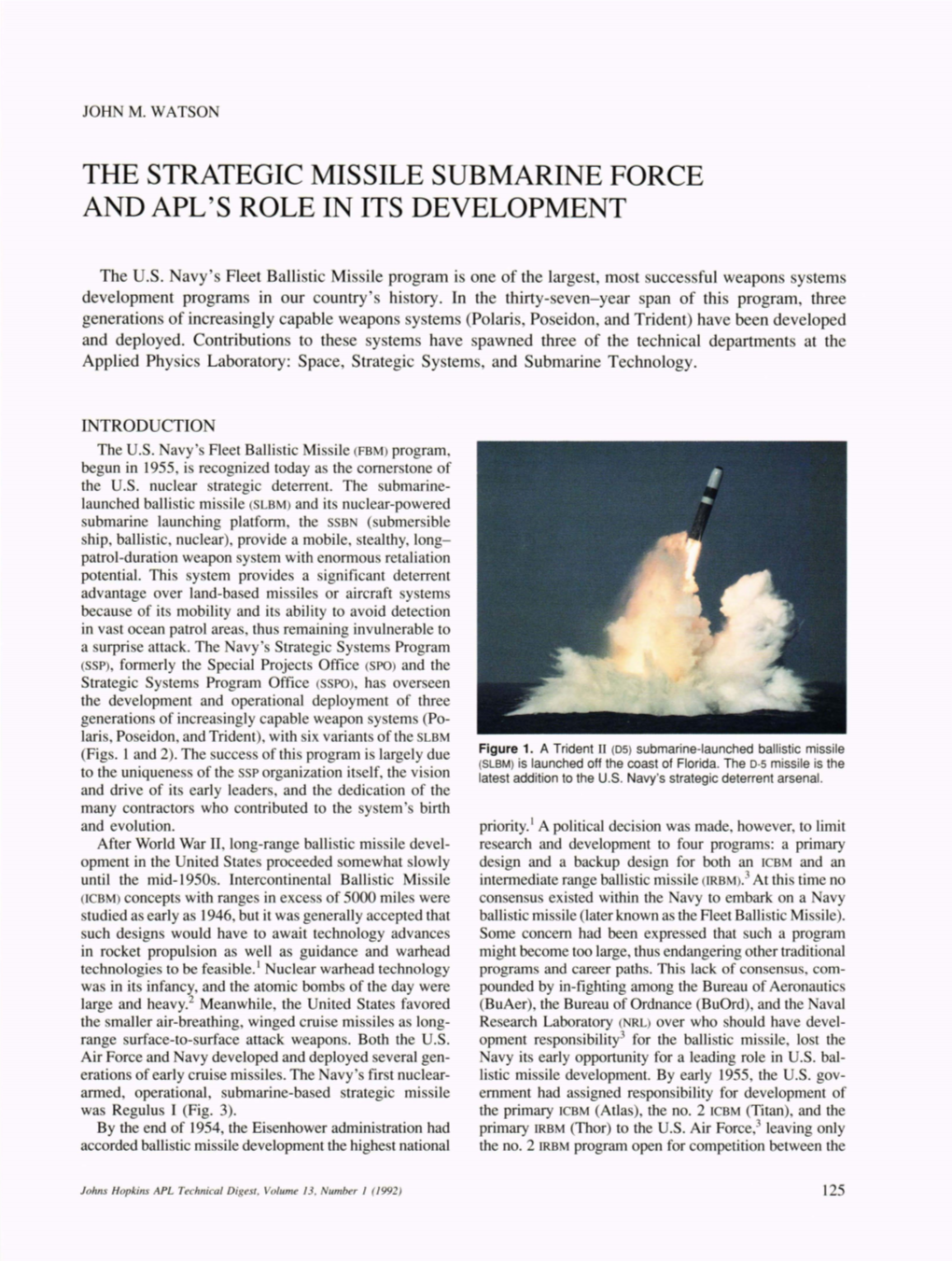 The Strategic Missile Submarine Force and Apl's Role in Its Development