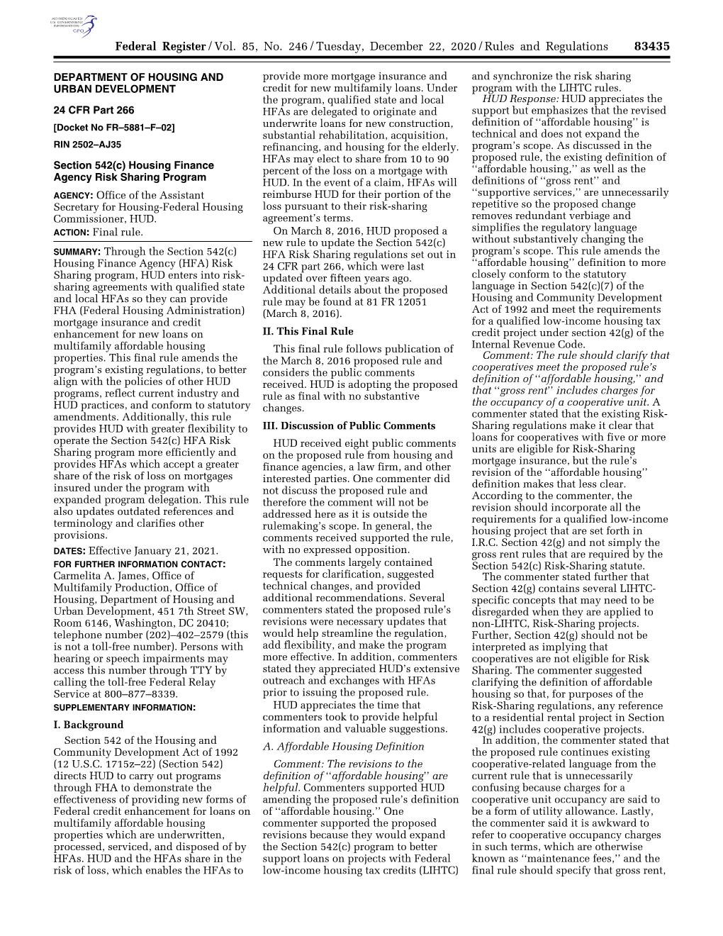 Federal Register/Vol. 85, No. 246/Tuesday, December 22, 2020