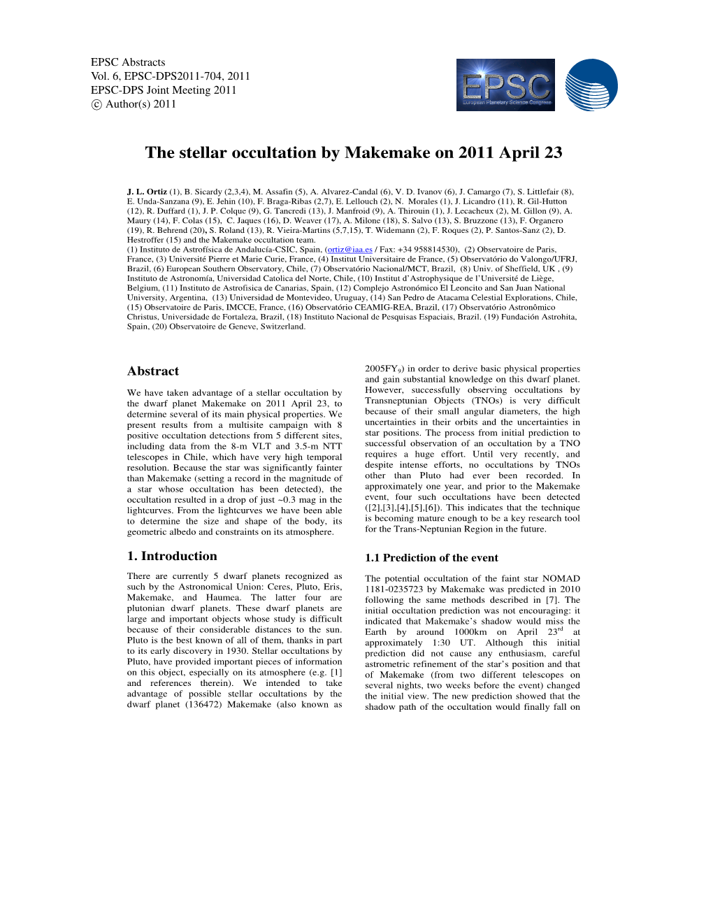 The Stellar Occultation by Makemake on 2011 April 23