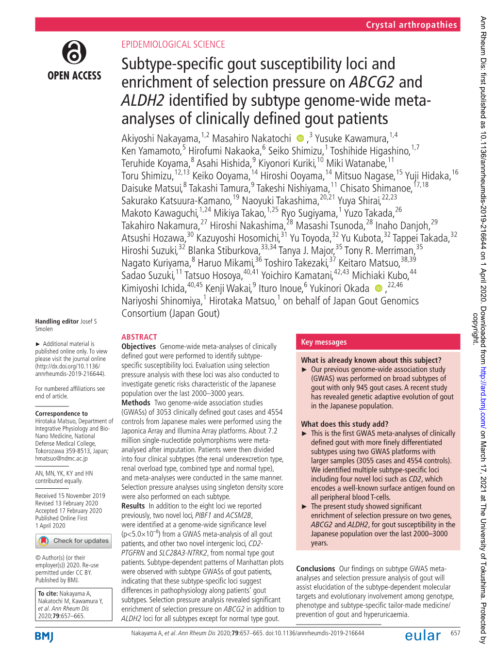 Subtype-Specific Gout Susceptibility Loci and Enrichment of Selection