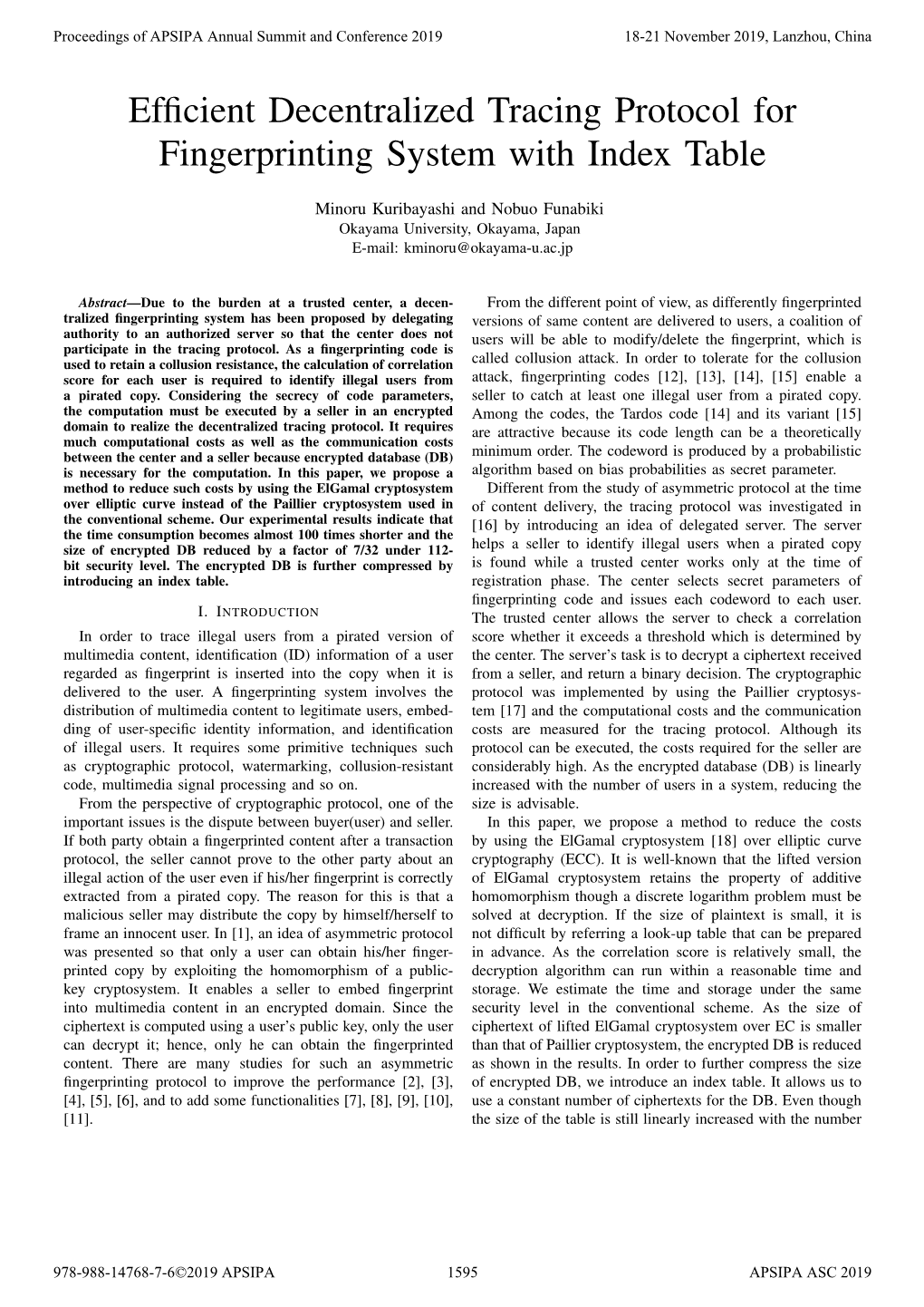 Efficient Decentralized Tracing Protocol for Fingerprinting System