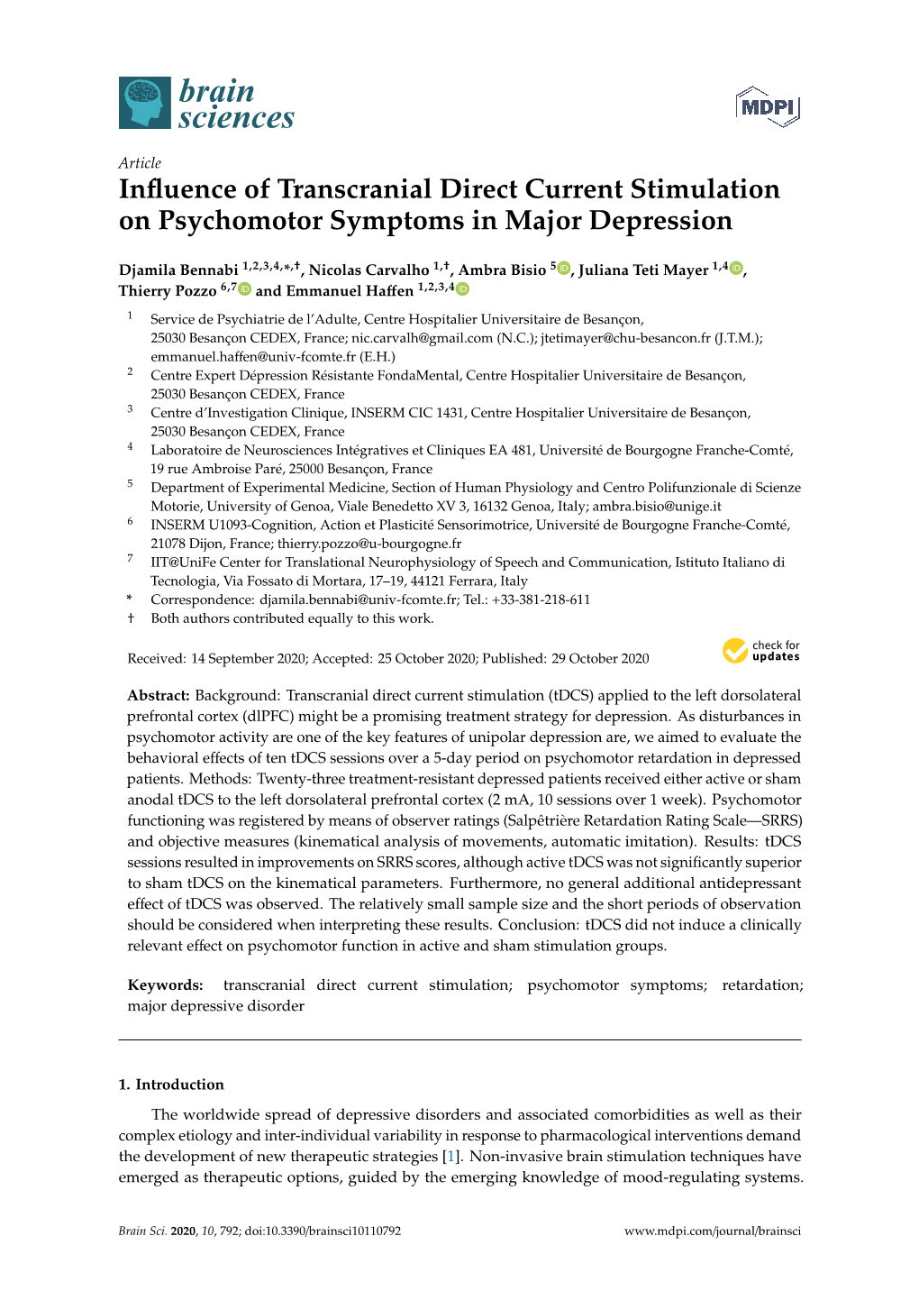 Influence of Transcranial Direct Current Stimulation On