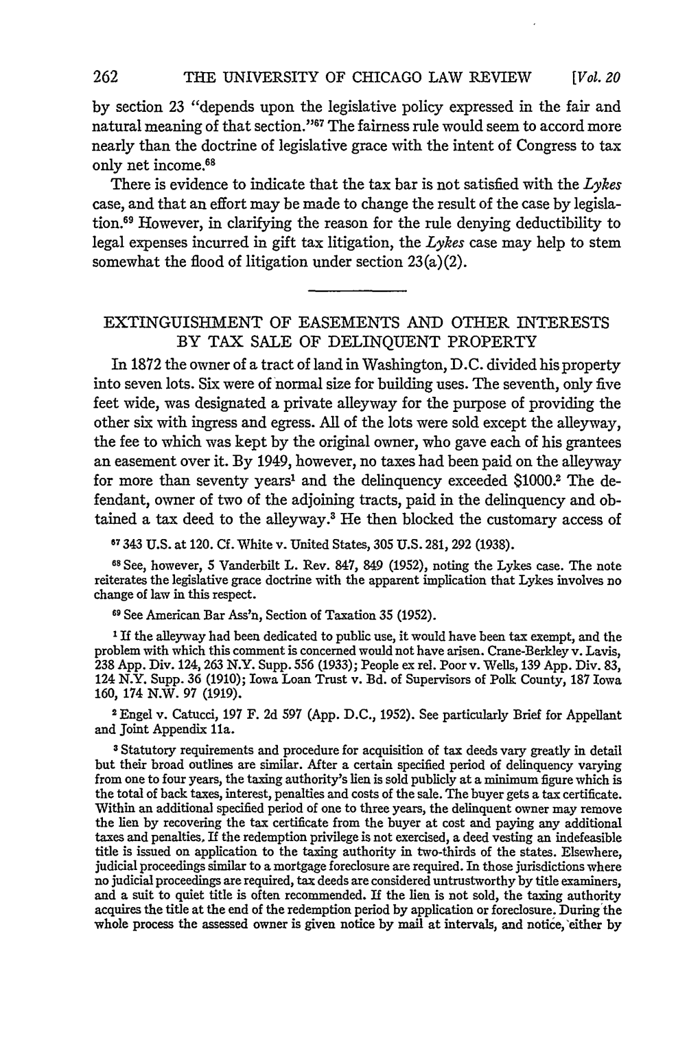 EXTINGUISHMENT of EASEMENTS and OTHER INTERESTS by TAX SALE of DELINQUENT PROPERTY in 1872 the Owner of a Tract of Land in Washington, D.C