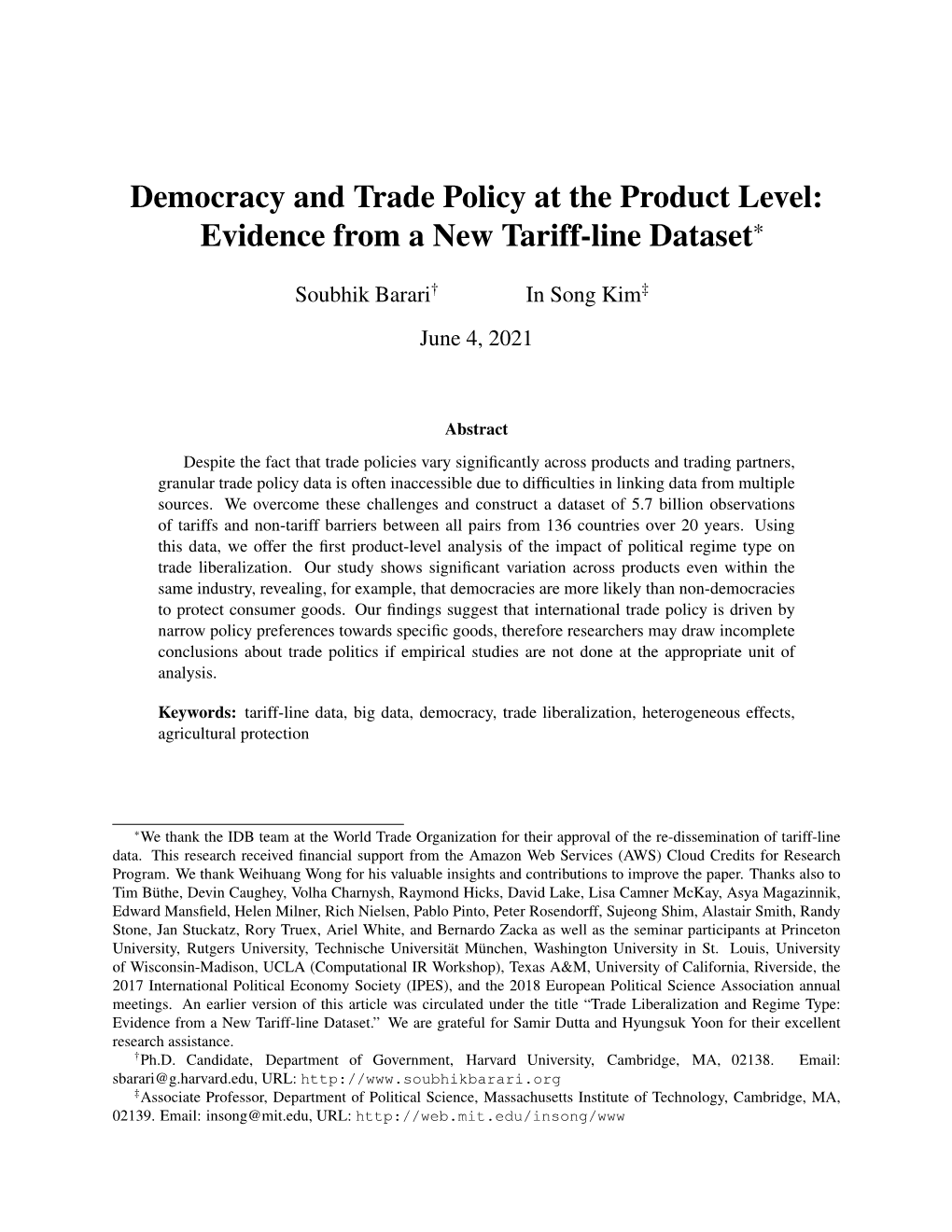 Democracy and Trade Policy at the Product Level: Evidence from a New Tariff-Line Dataset*