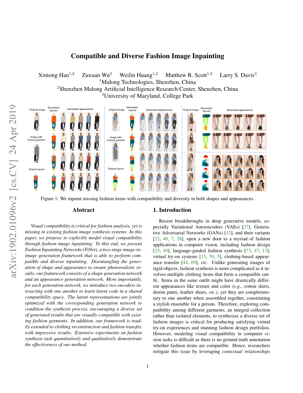 Arxiv:1902.01096V2 [Cs.CV] 24 Apr 2019 and an Appearance Generation Network