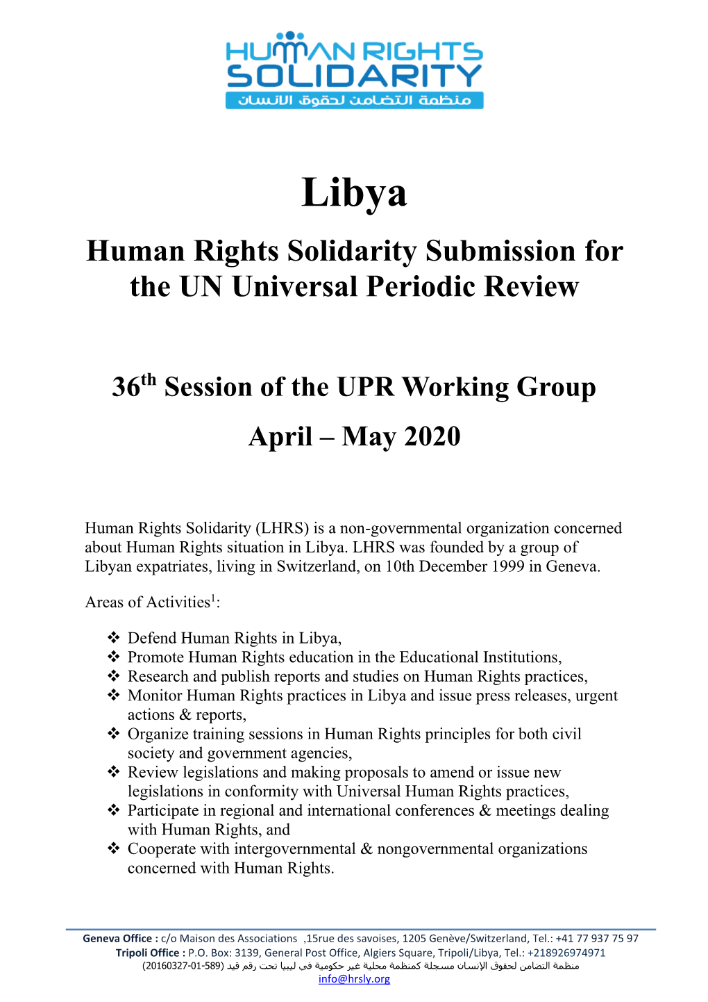 Human Rights Solidarity Submission for the UN Universal Periodic Review