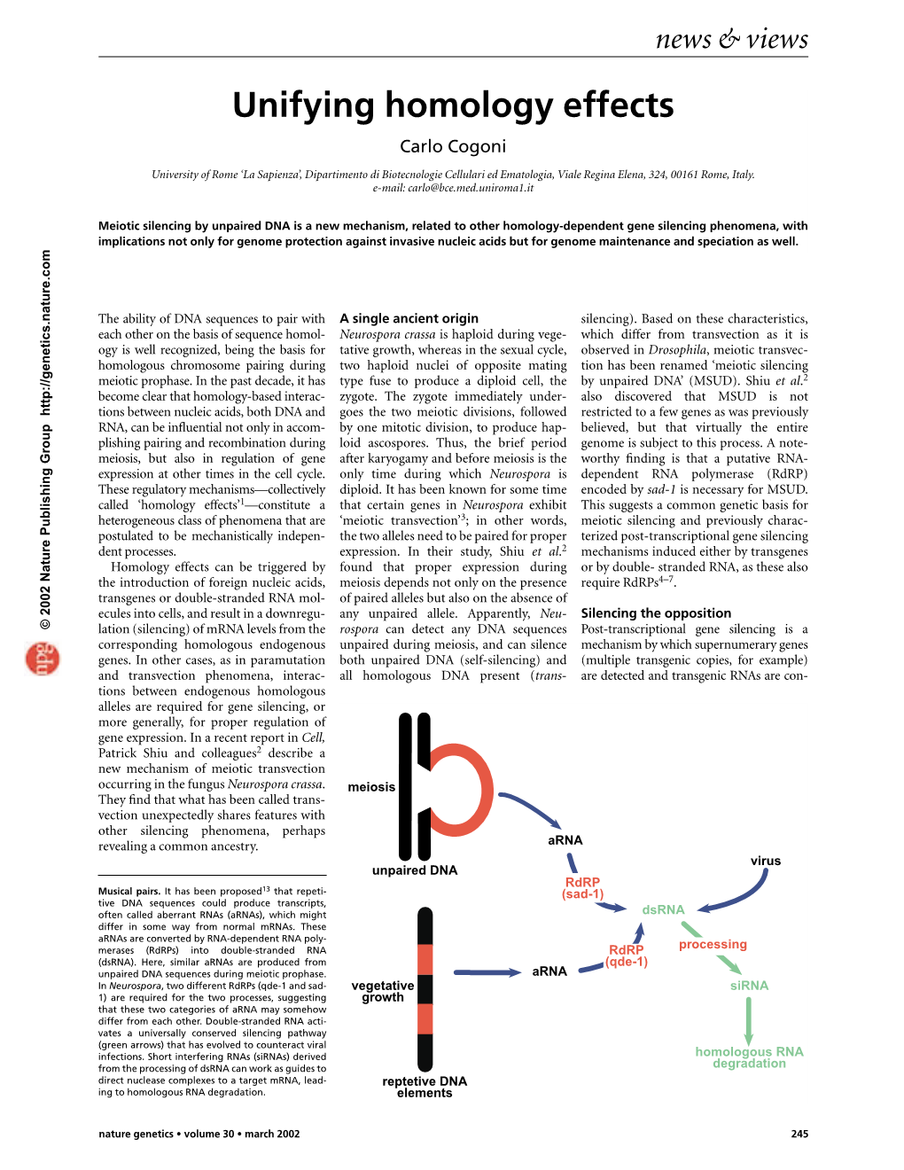 Unifying Homology Effects Carlo Cogoni