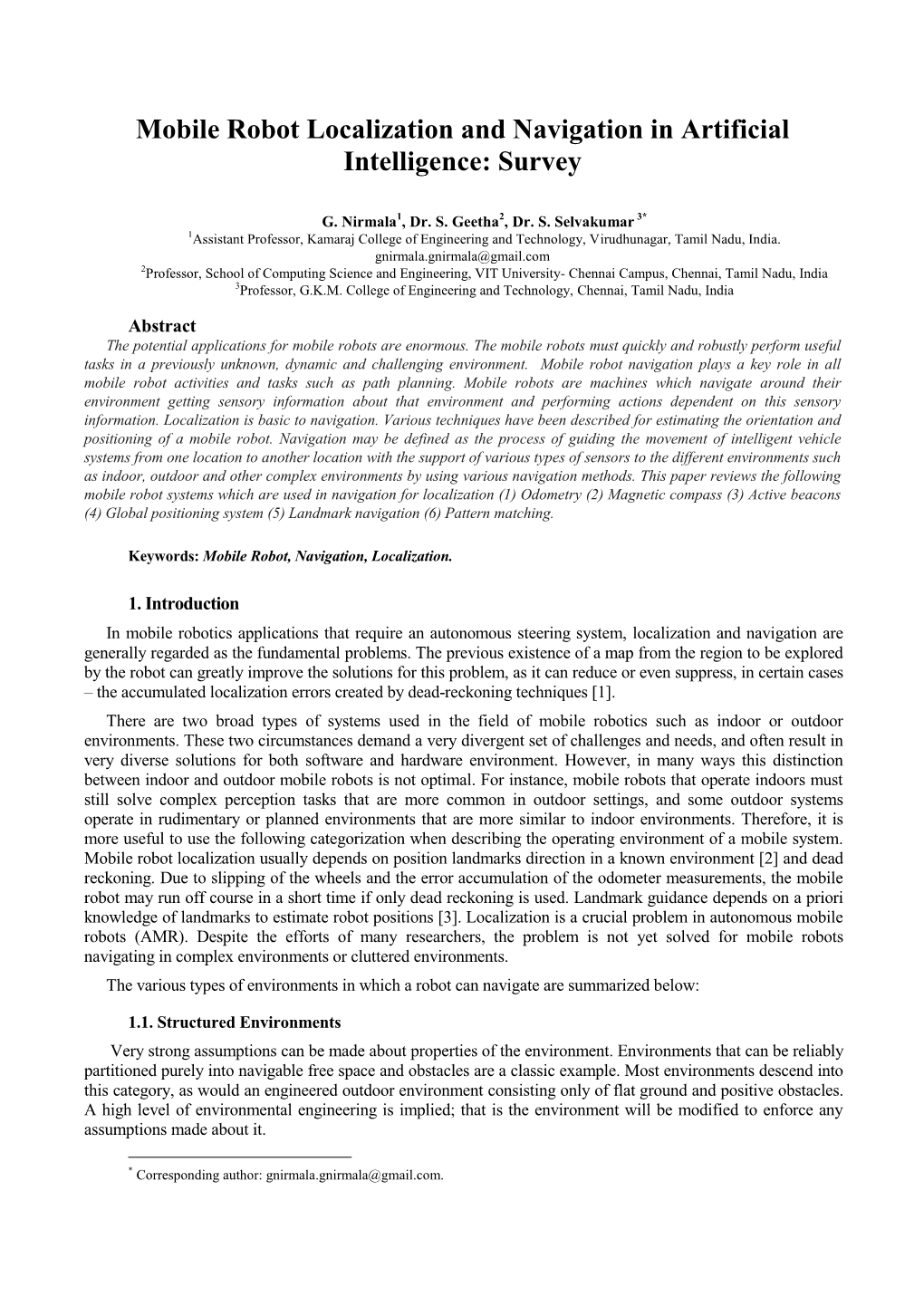 Mobile Robot Localization and Navigation in Artificial Intelligence: Survey