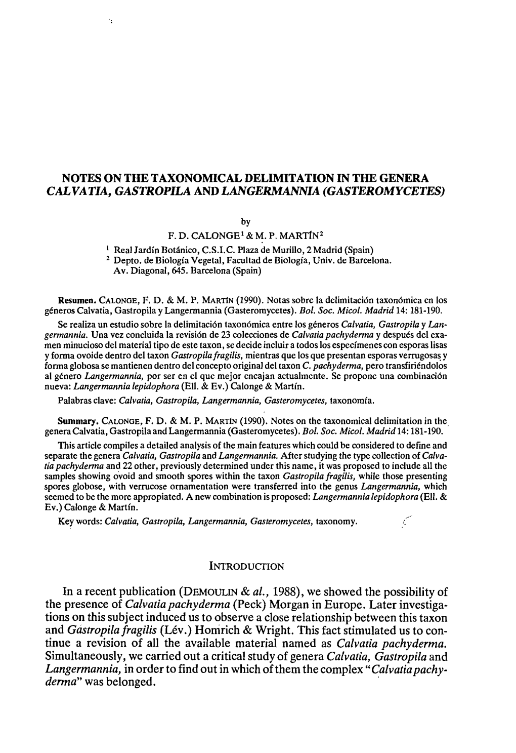 Calvatla, GASTROPILA and LANGERMANNIA (GASTEROMYCETES)