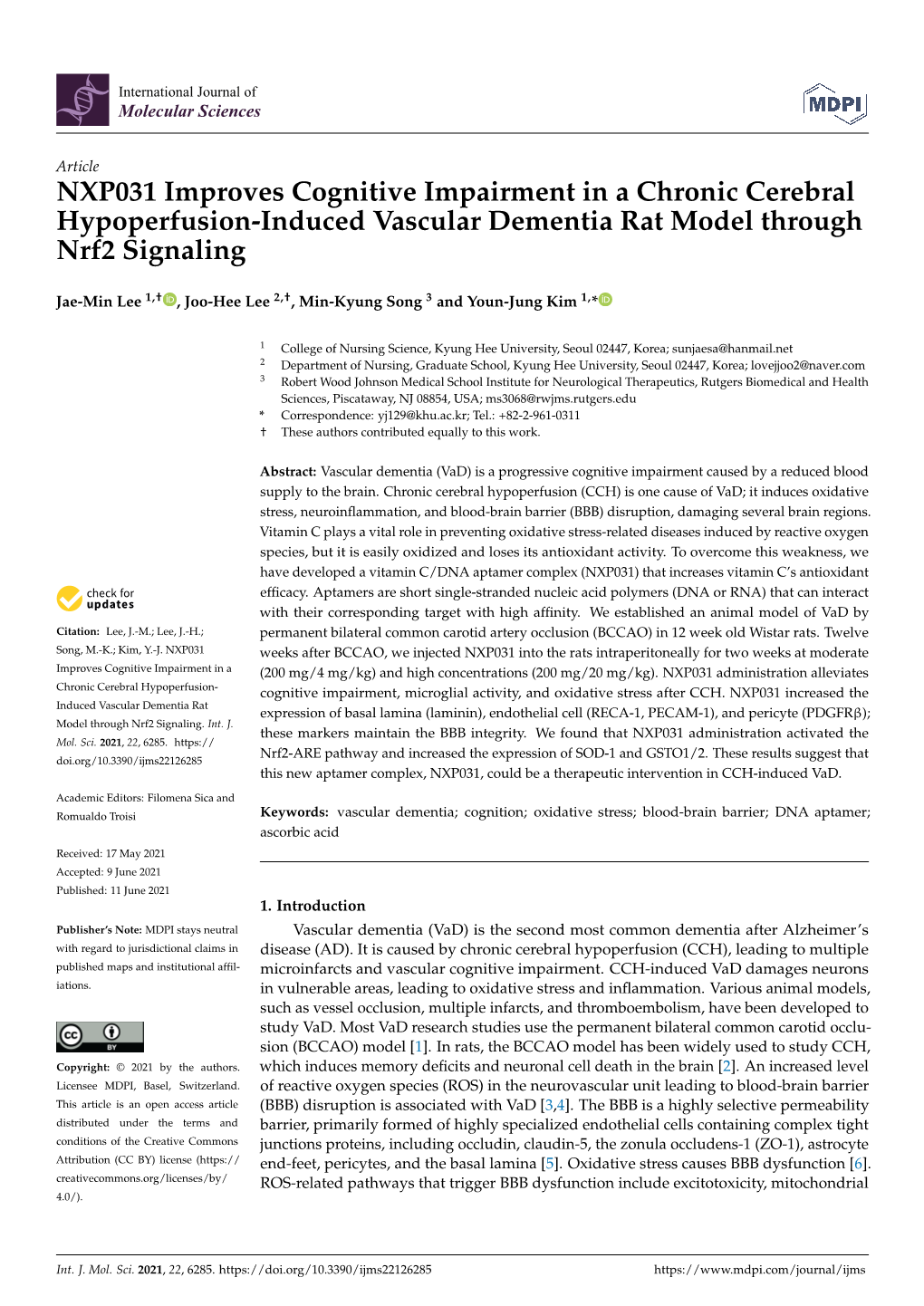 NXP031 Improves Cognitive Impairment in a Chronic Cerebral Hypoperfusion-Induced Vascular Dementia Rat Model Through Nrf2 Signaling
