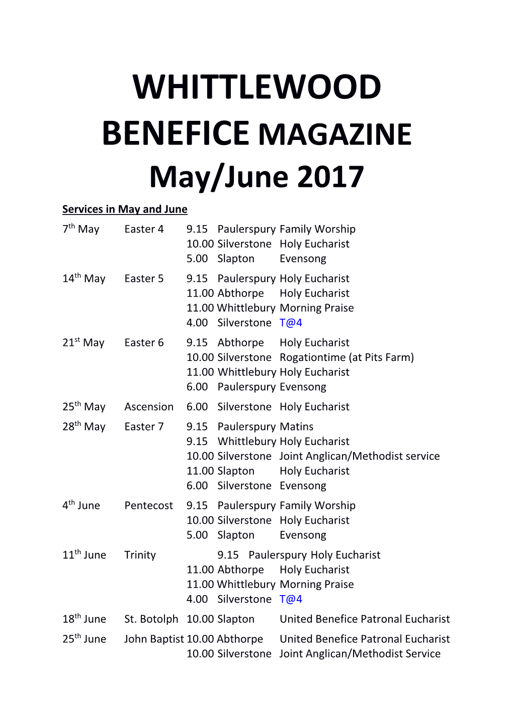 Whittewood Benefice Magazine May