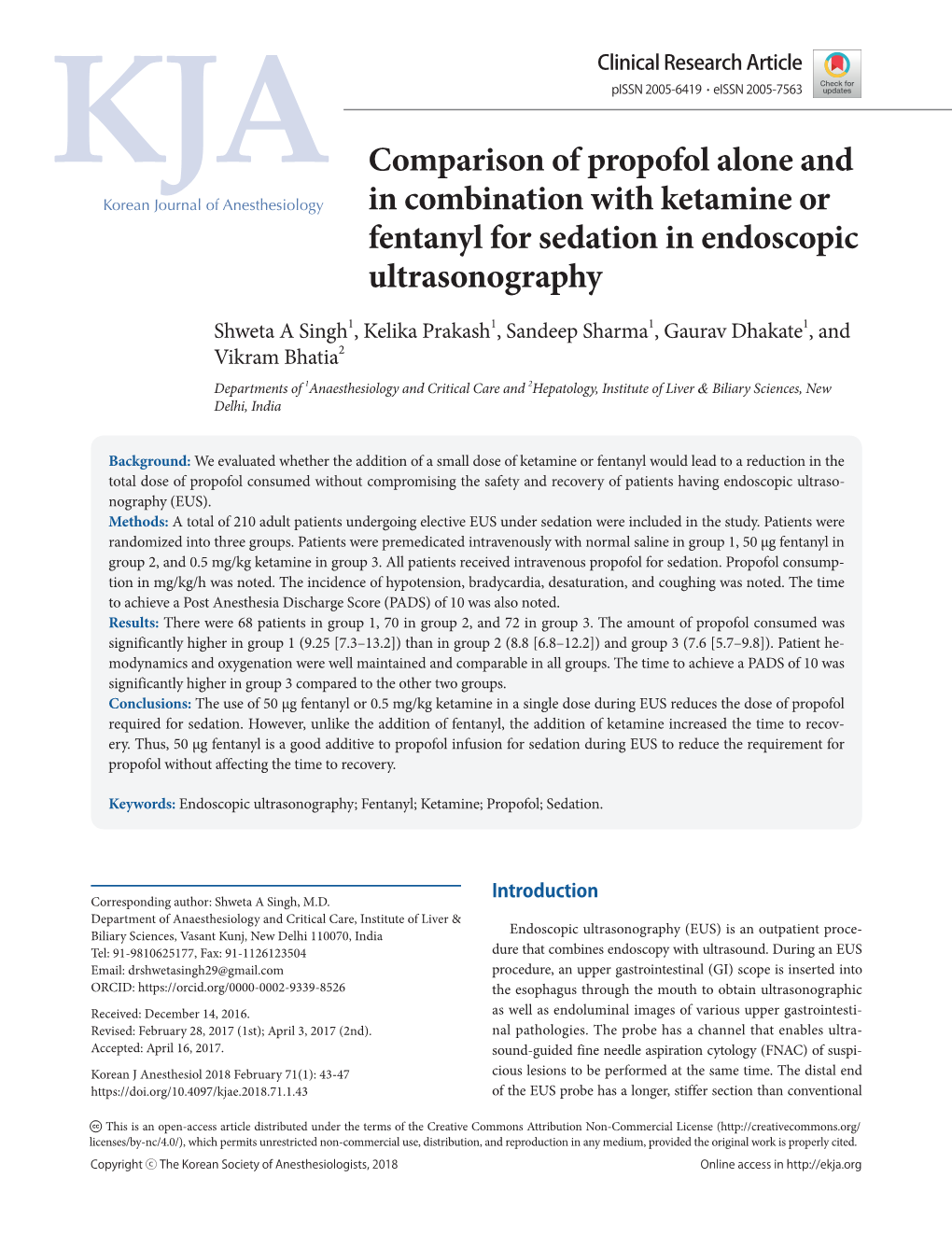 Comparison of Propofol Alone and in Combination with Ketamine Or