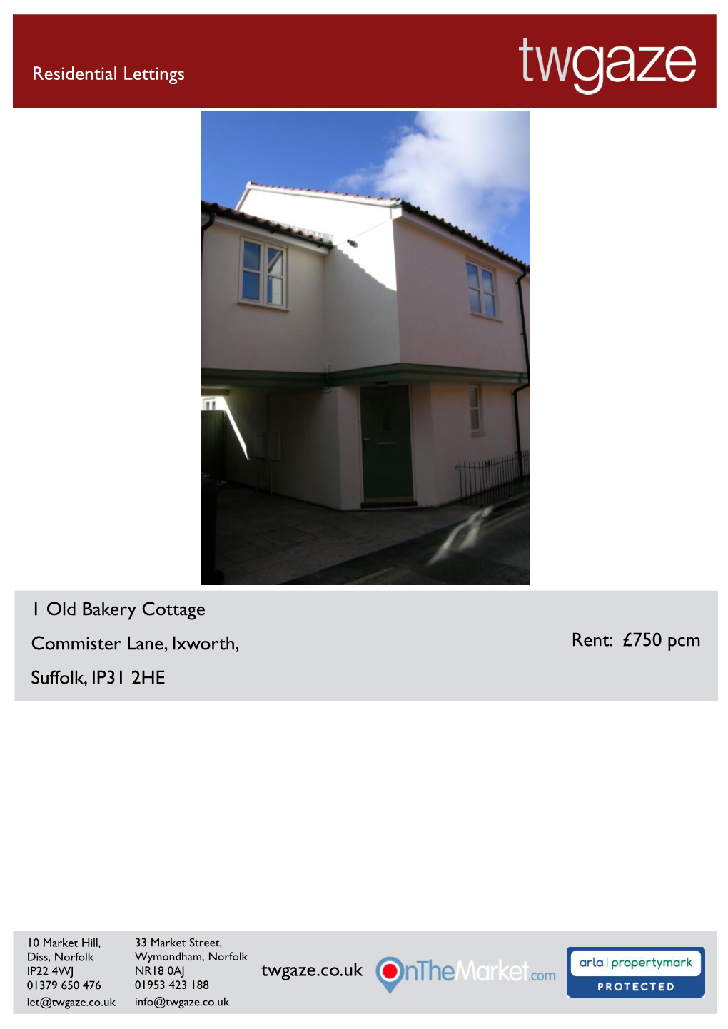Residential Lettings 1 Old Bakery Cottage Commister Lane, Ixworth
