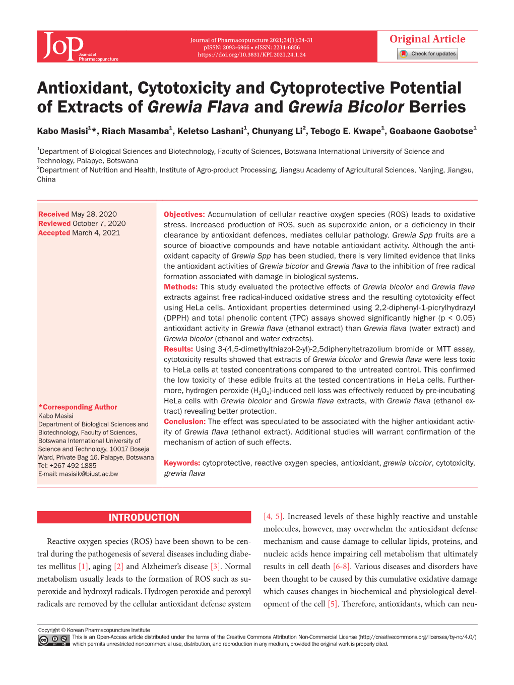 Antioxidant, Cytotoxicity and Cytoprotective Potential of Extracts