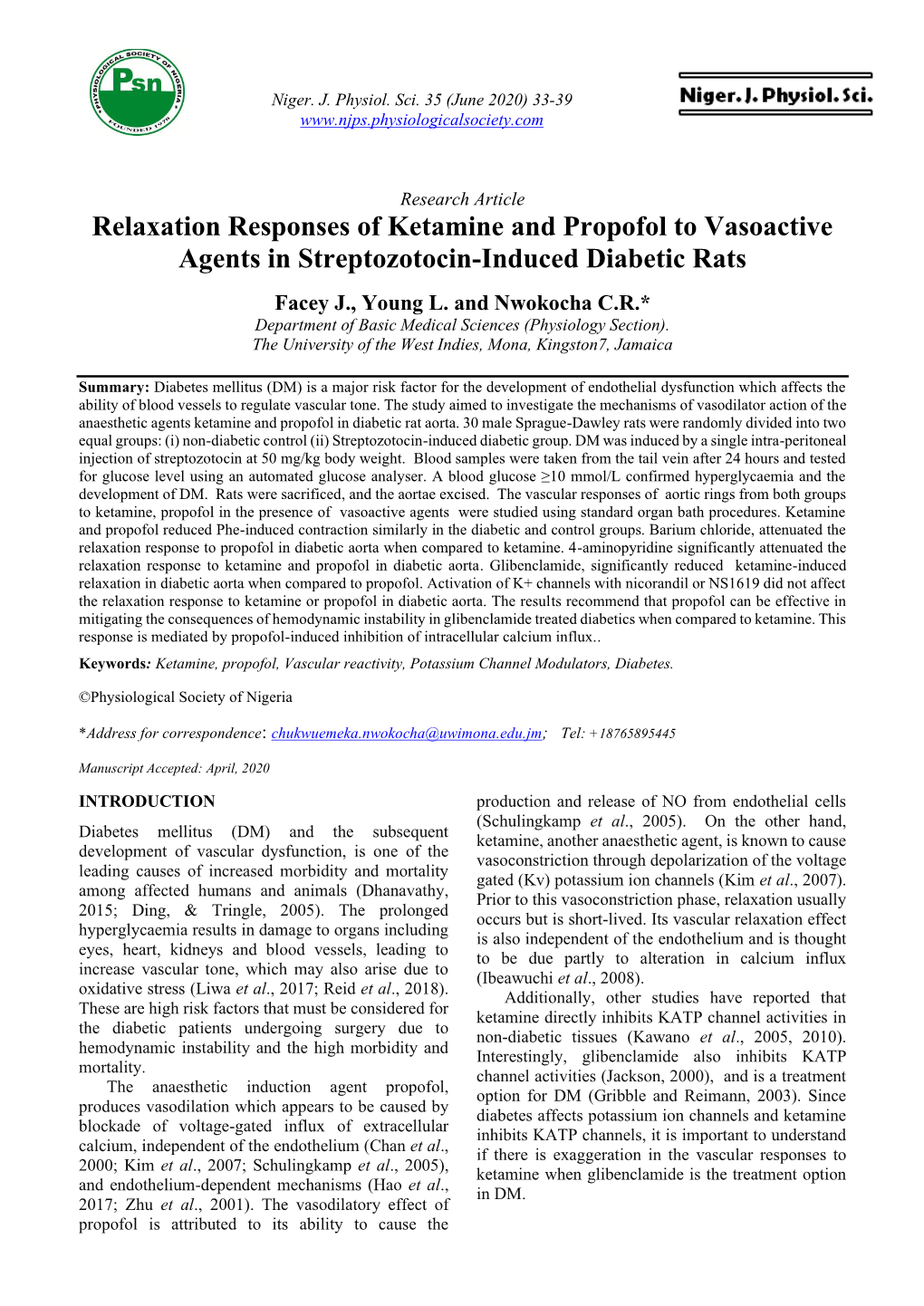 Relaxation Responses of Ketamine and Propofol to Vasoactive Agents in Streptozotocin-Induced Diabetic Rats