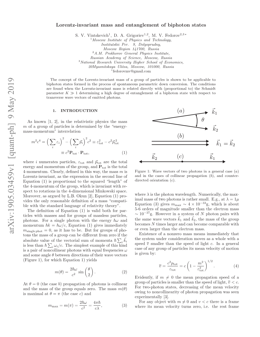 Arxiv:1905.03459V1 [Quant-Ph] 9 May 2019