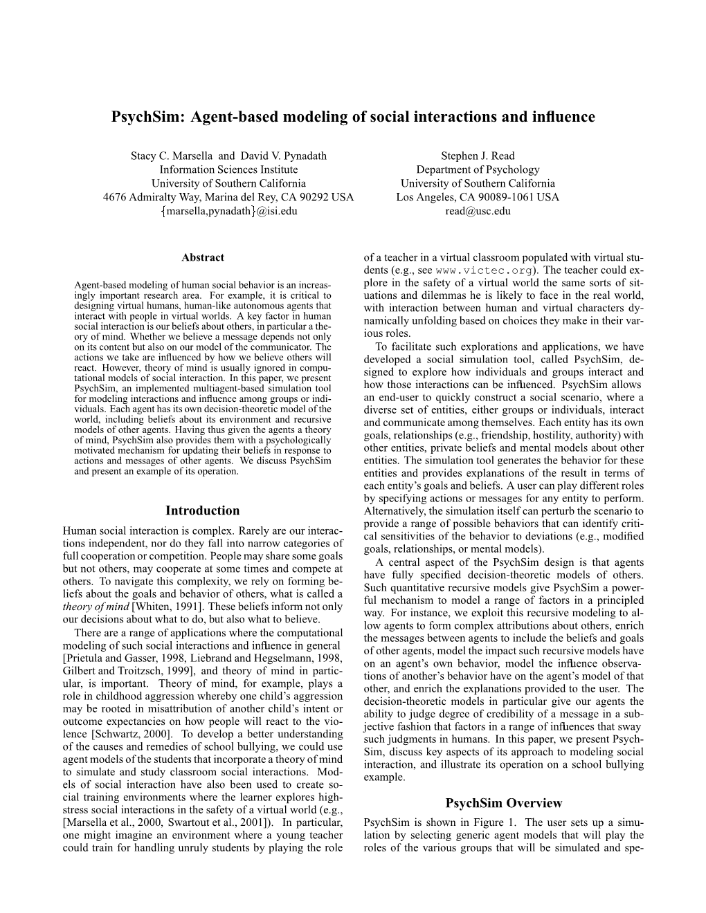 Psychsim: Agent-Based Modeling of Social Interactions and Influence