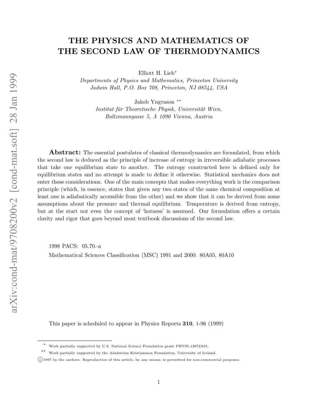 The Physics and Mathematics of the Second Law of Thermodynamics