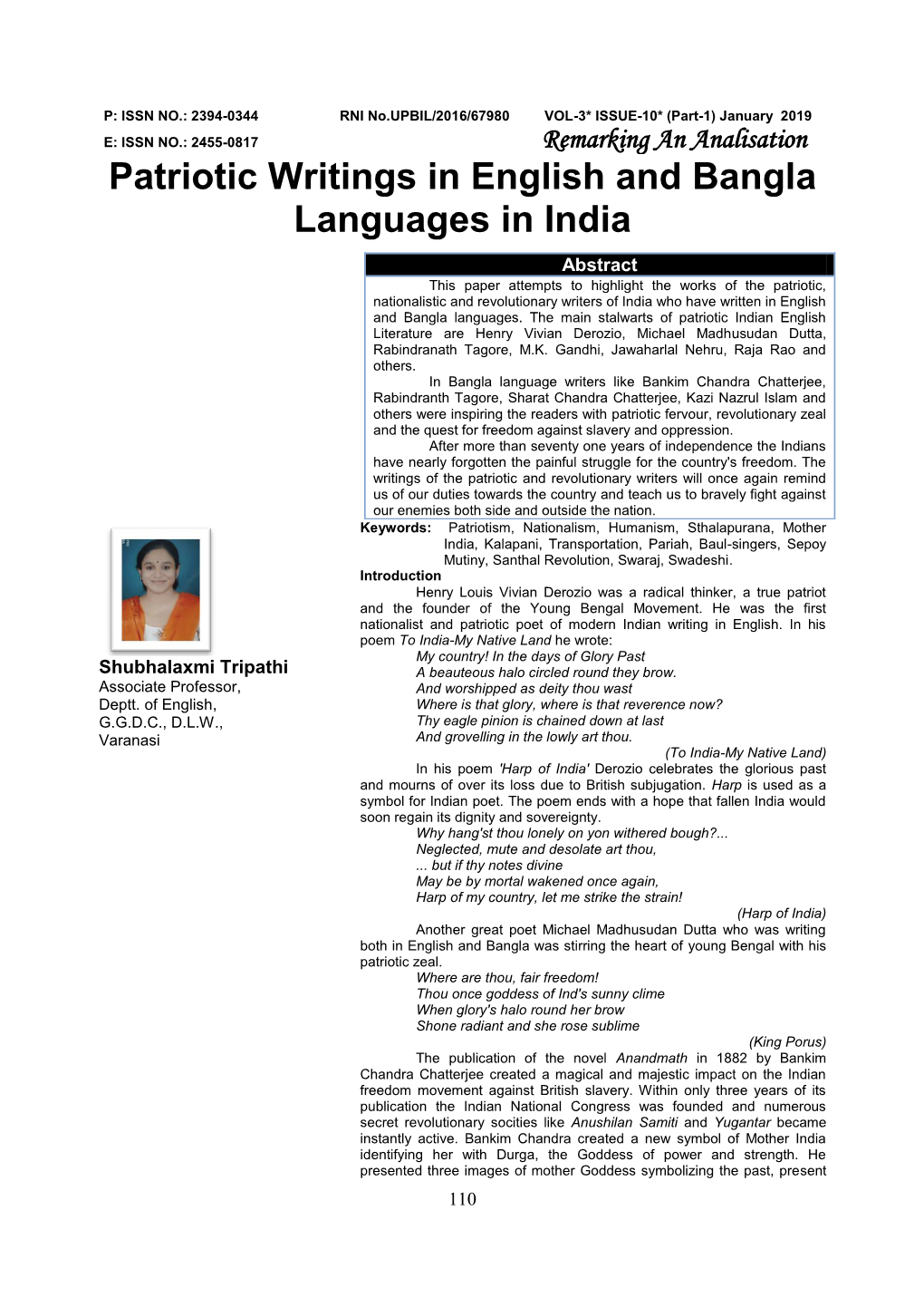 Patriotic Writings in English and Bangla Languages in India