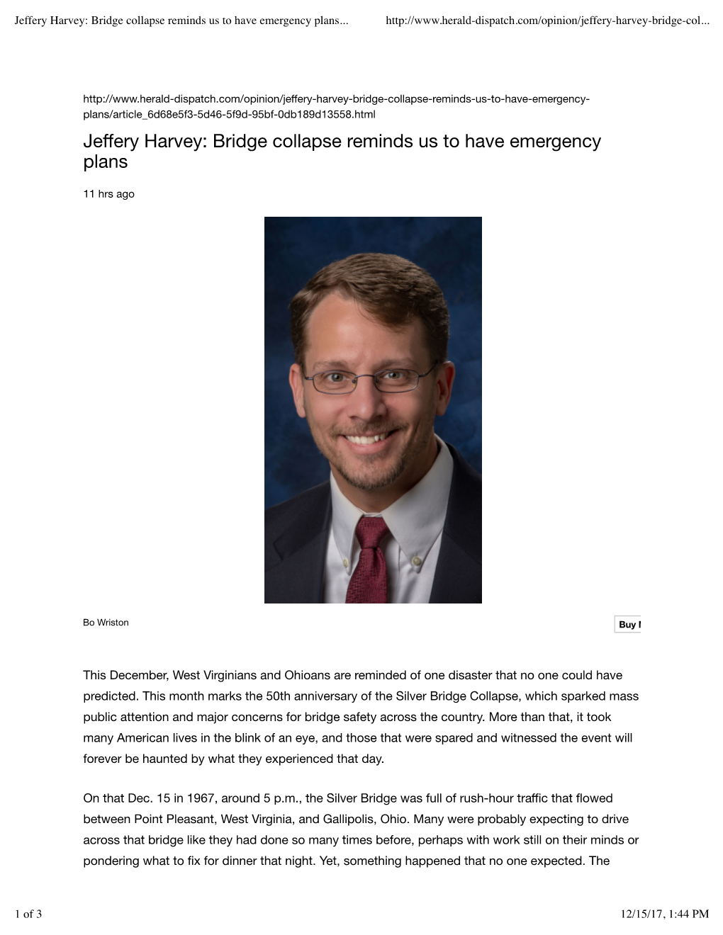 Jeffery Harvey: Bridge Collapse Reminds Us to Have Emergency Plans