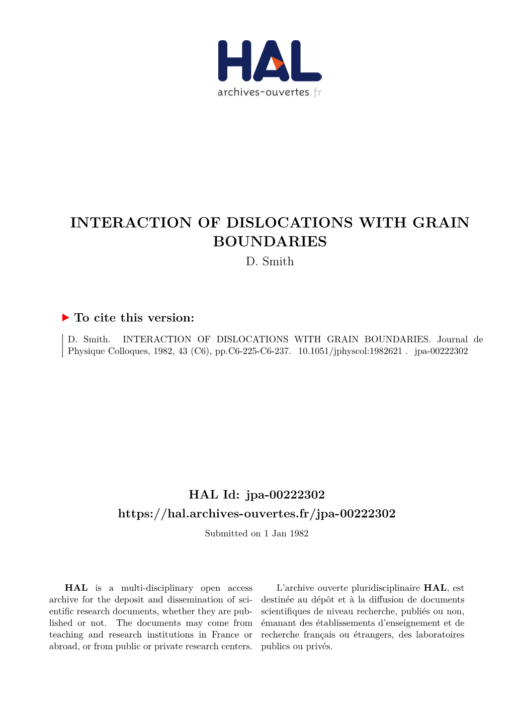 Interaction of Dislocations with Grain Boundaries D