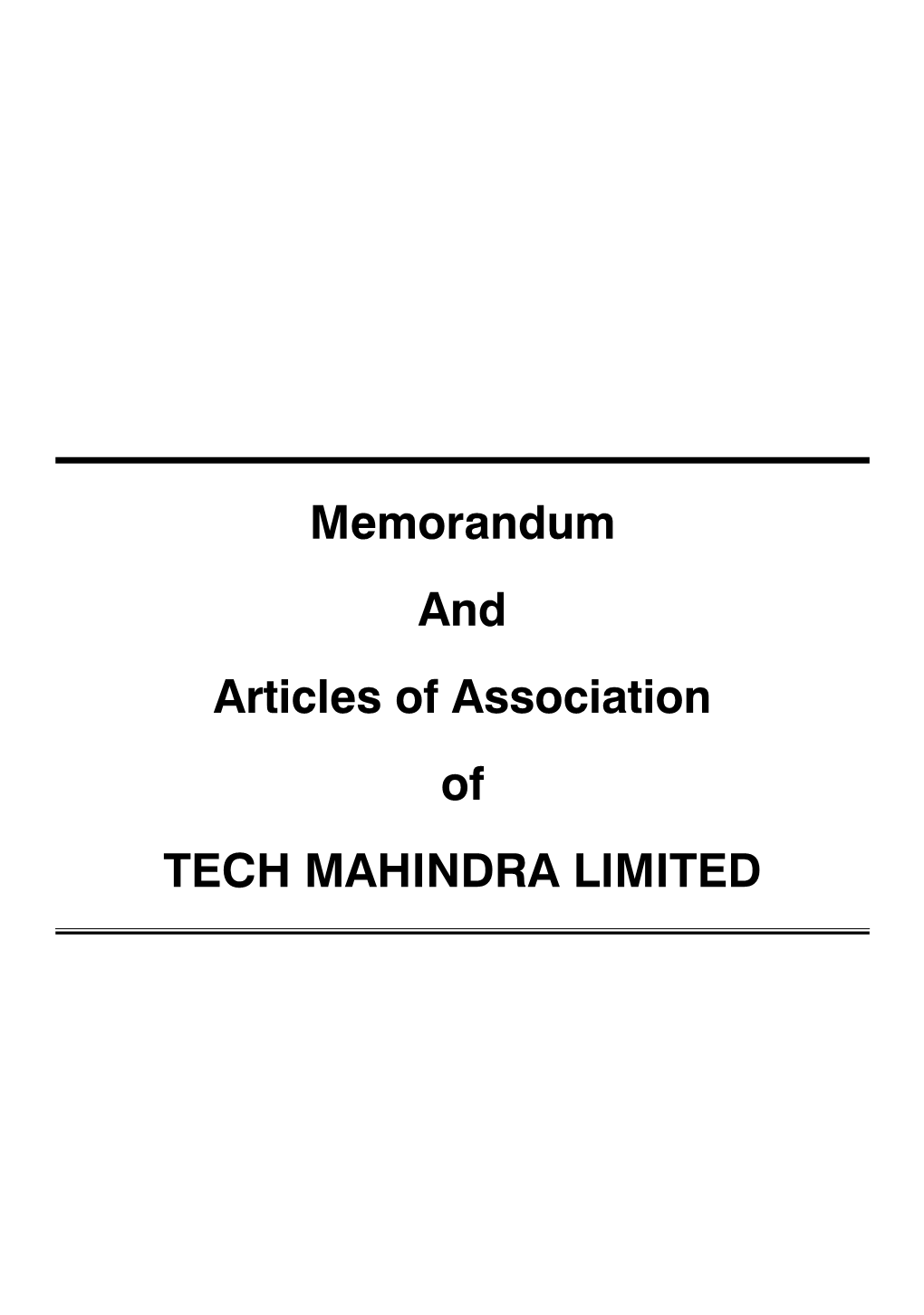 Memorandum and Articles of Association of TECH MAHINDRA LIMITED