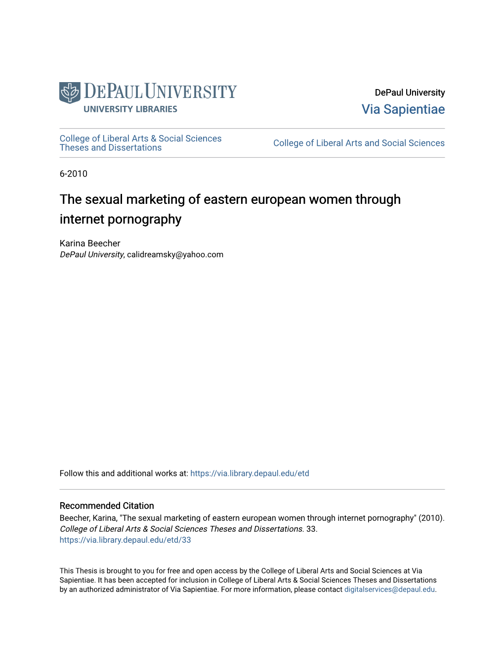 The Sexual Marketing of Eastern European Women Through Internet Pornography