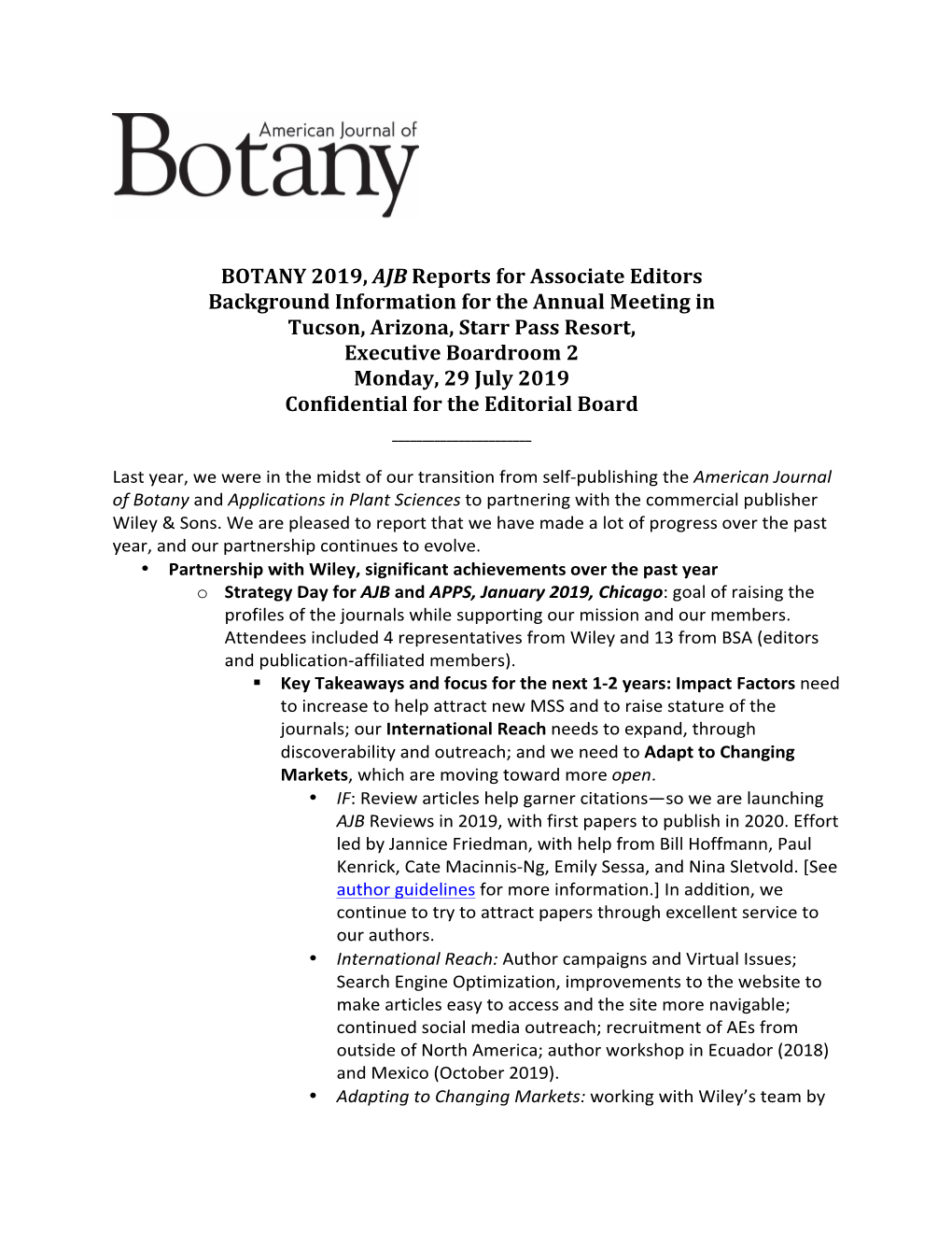 BOTANY 2019, AJB Reports for Associate Editors