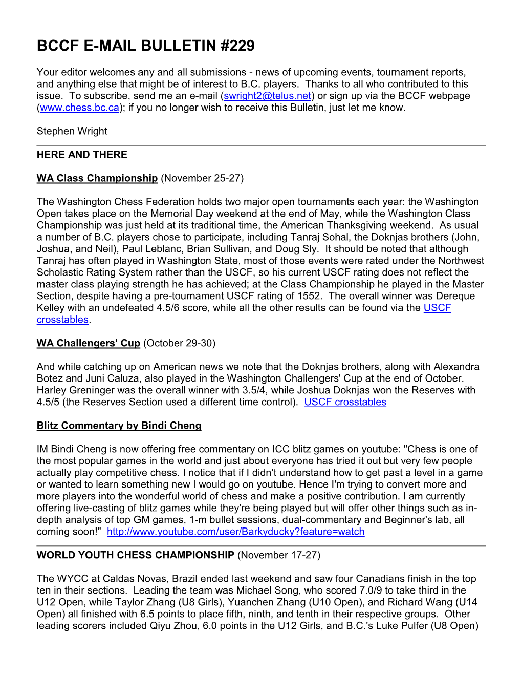 Bccf E-Mail Bulletin #229