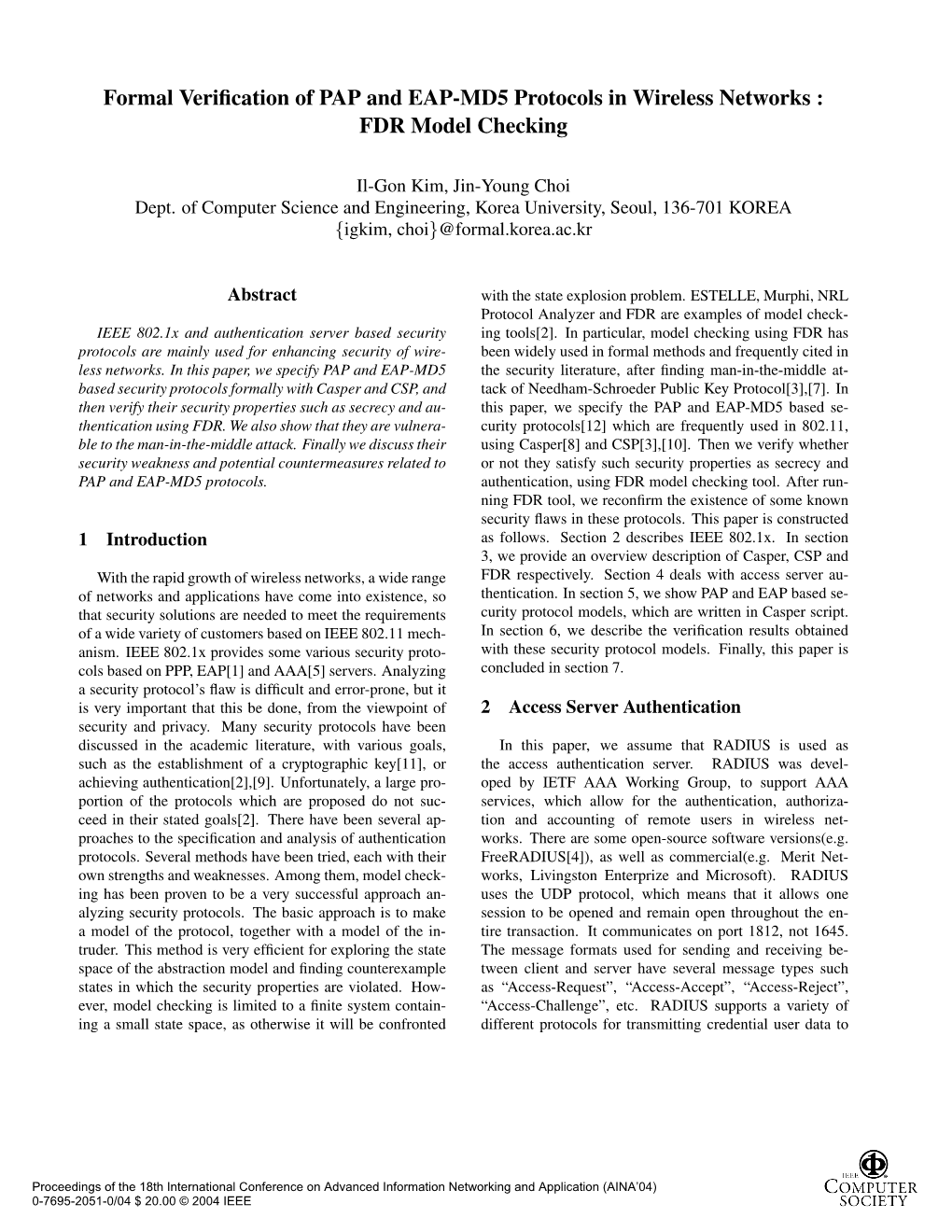 Formal Verification of PAP and EAP-MD5 Protocols in Wireless