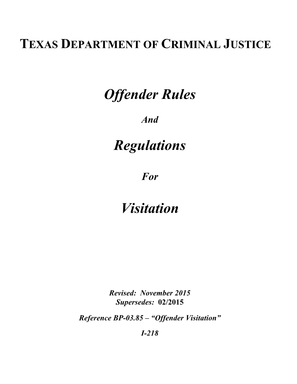 Offender Rules and Regulations for Visitation (English)