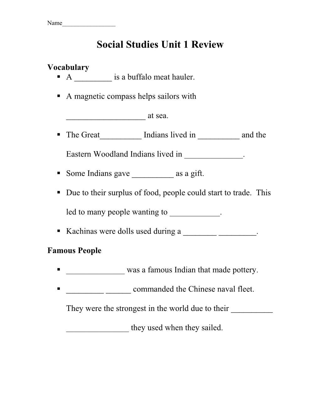 Social Studies Unit 1 Review