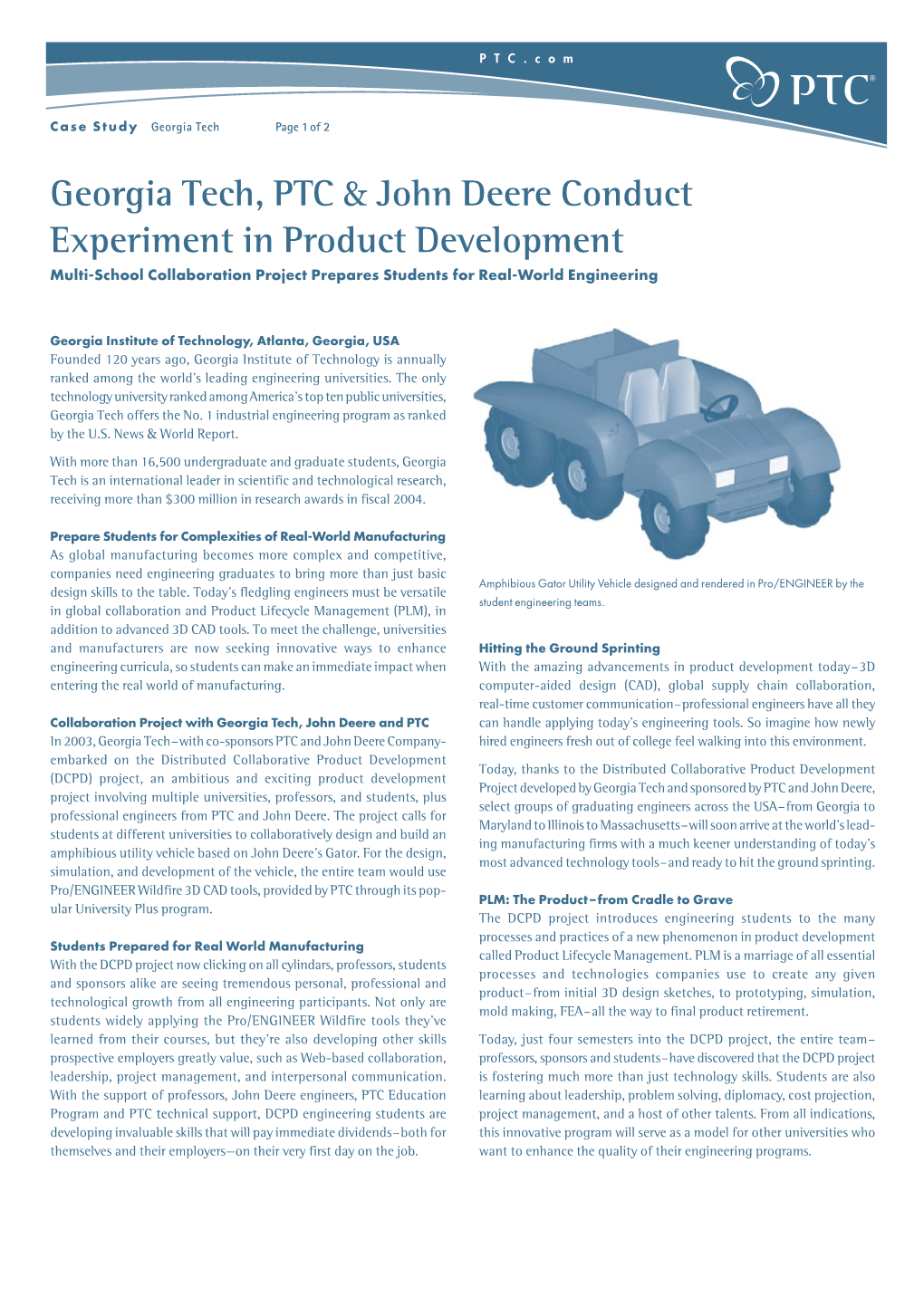 Georgia Tech, PTC & John Deere Conduct Experiment in Product