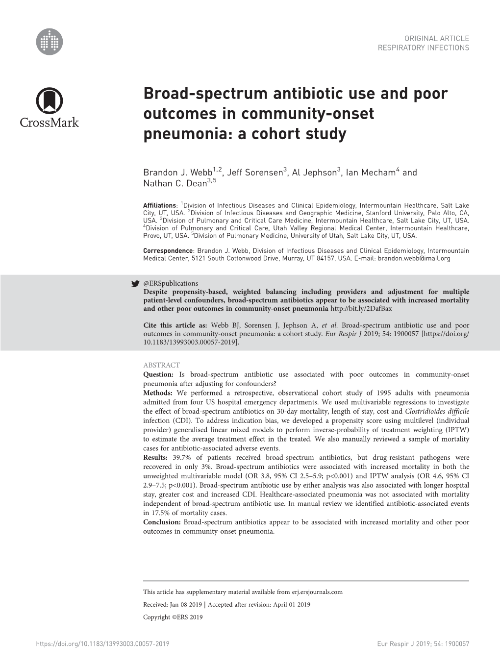 Broad-Spectrum Antibiotic Use and Poor Outcomes in Community-Onset Pneumonia: a Cohort Study