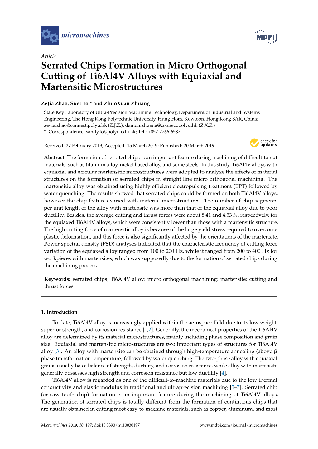 Serrated Chips Formation in Micro Orthogonal Cutting of Ti6al4v Alloys with Equiaxial and Martensitic Microstructures