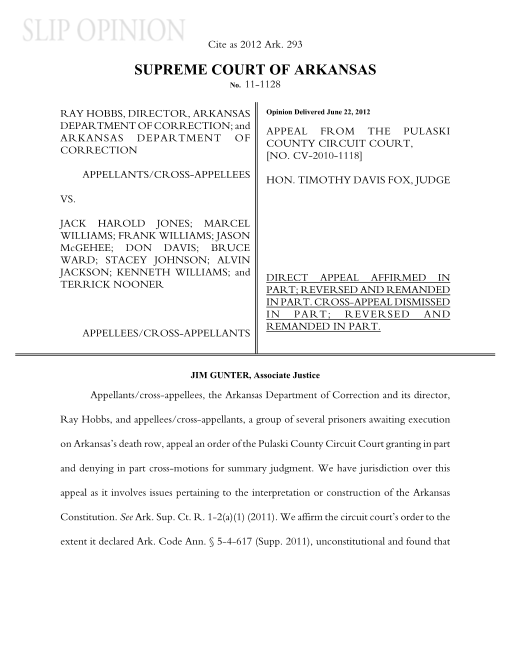 Opinion Delivered June 22, 2012 DEPARTMENT of CORRECTION; and APPEAL from the PULASKI ARKANSAS DEPARTMENT of COUNTY CIRCUIT COURT, CORRECTION [NO