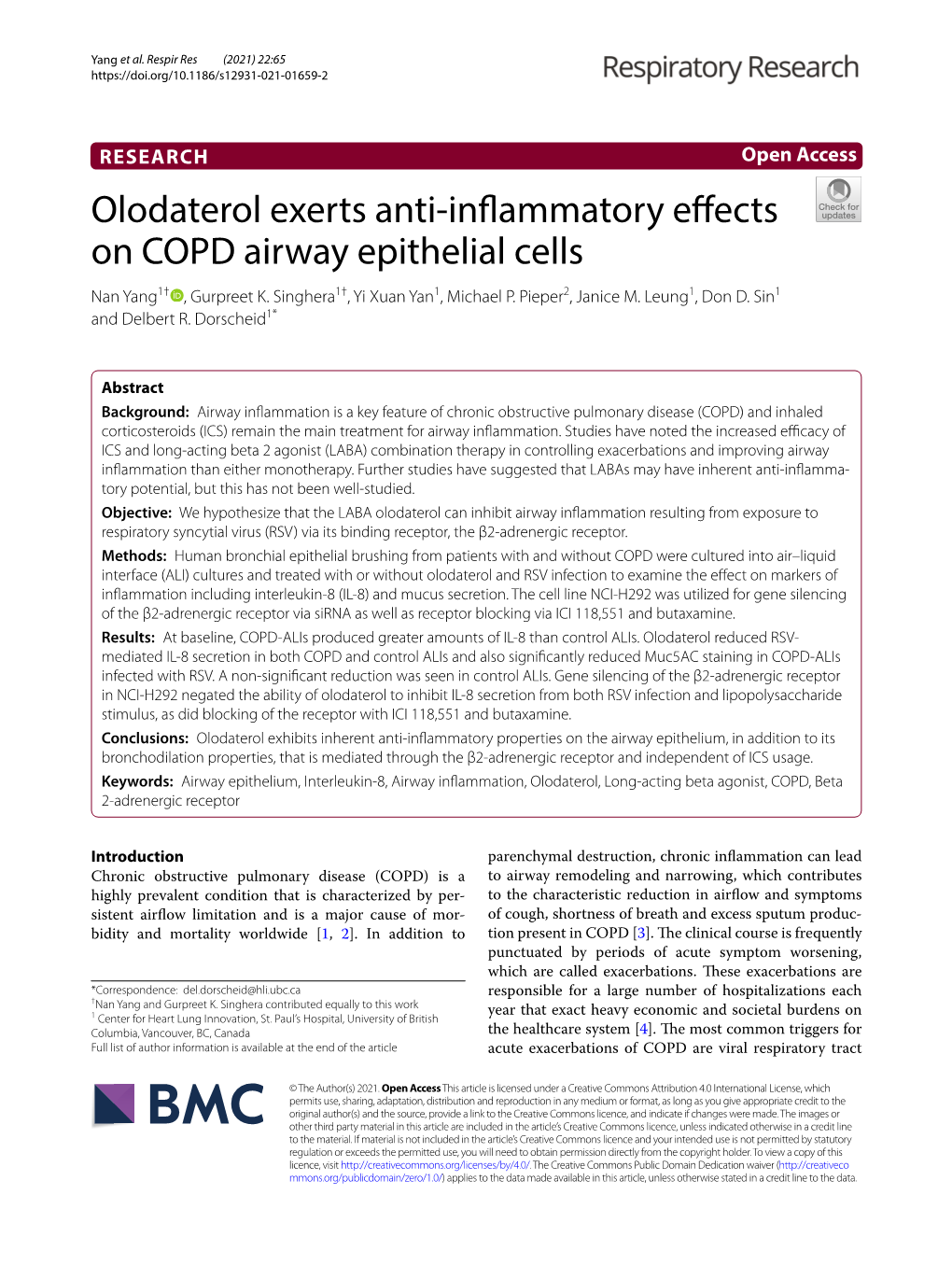 Olodaterol Exerts Anti-Inflammatory Effects on COPD Airway Epithelial Cells