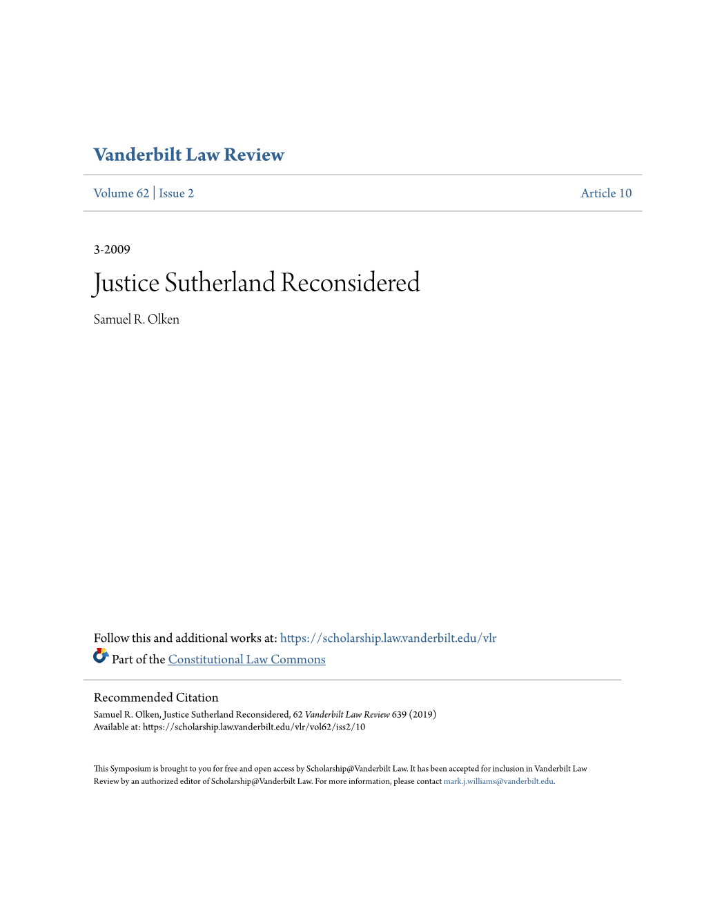 Justice Sutherland Reconsidered Samuel R